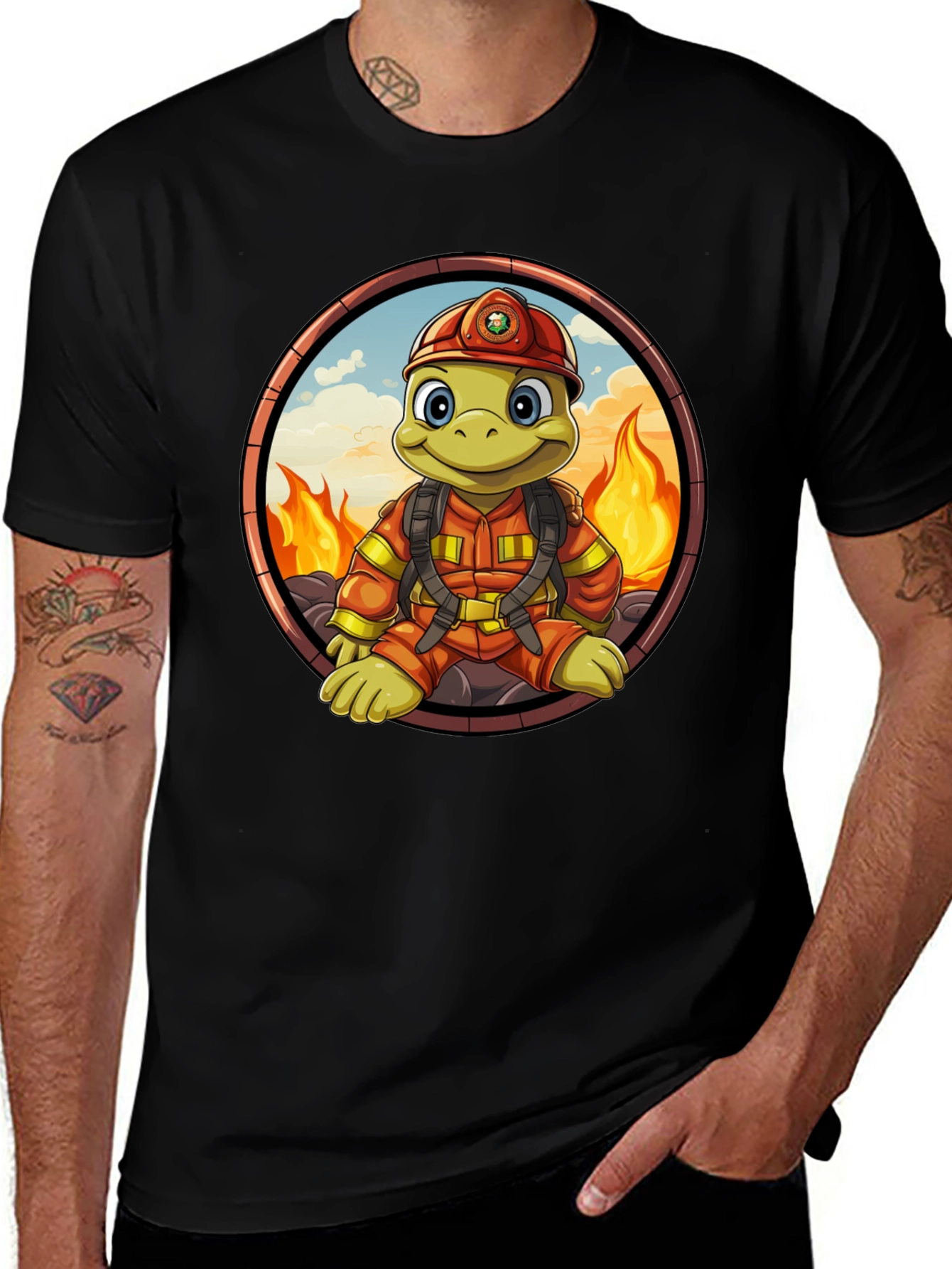 Fire Turtle Cartoon T-Shirt