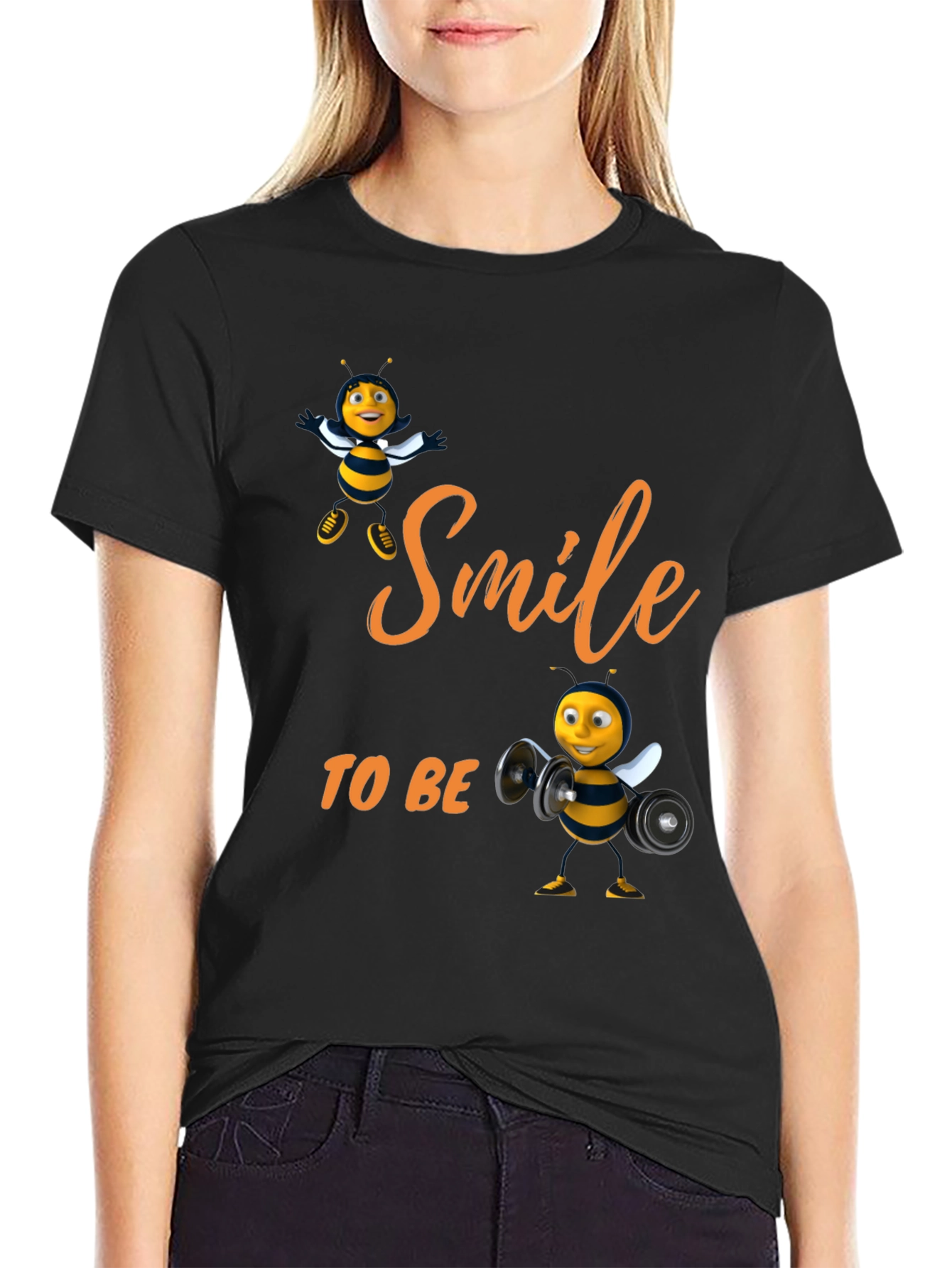 Smile to Bee Happy Black T-Shirt