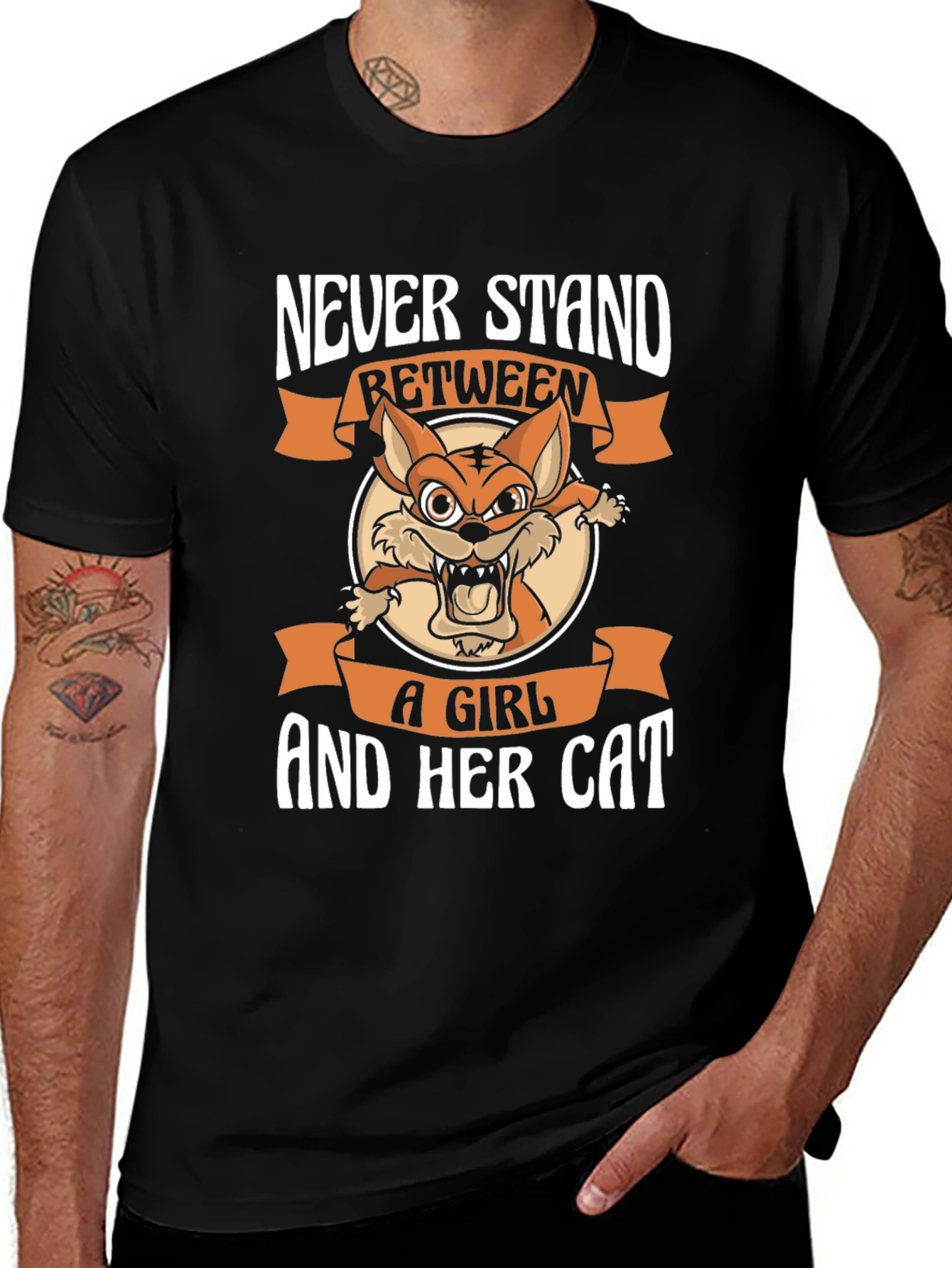 Never Stand Between A Girl And Her Cat T-Shirt