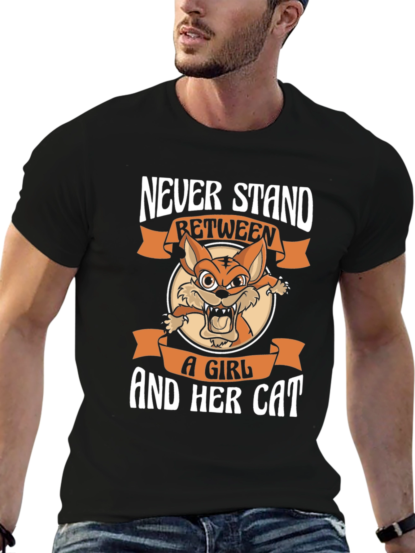 Never Stand Between A Girl And Her Cat T-Shirt