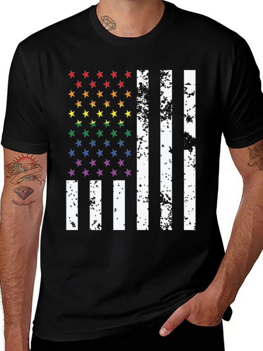 Pride Flag T-Shirt - Rainbow Stars & Stripes
