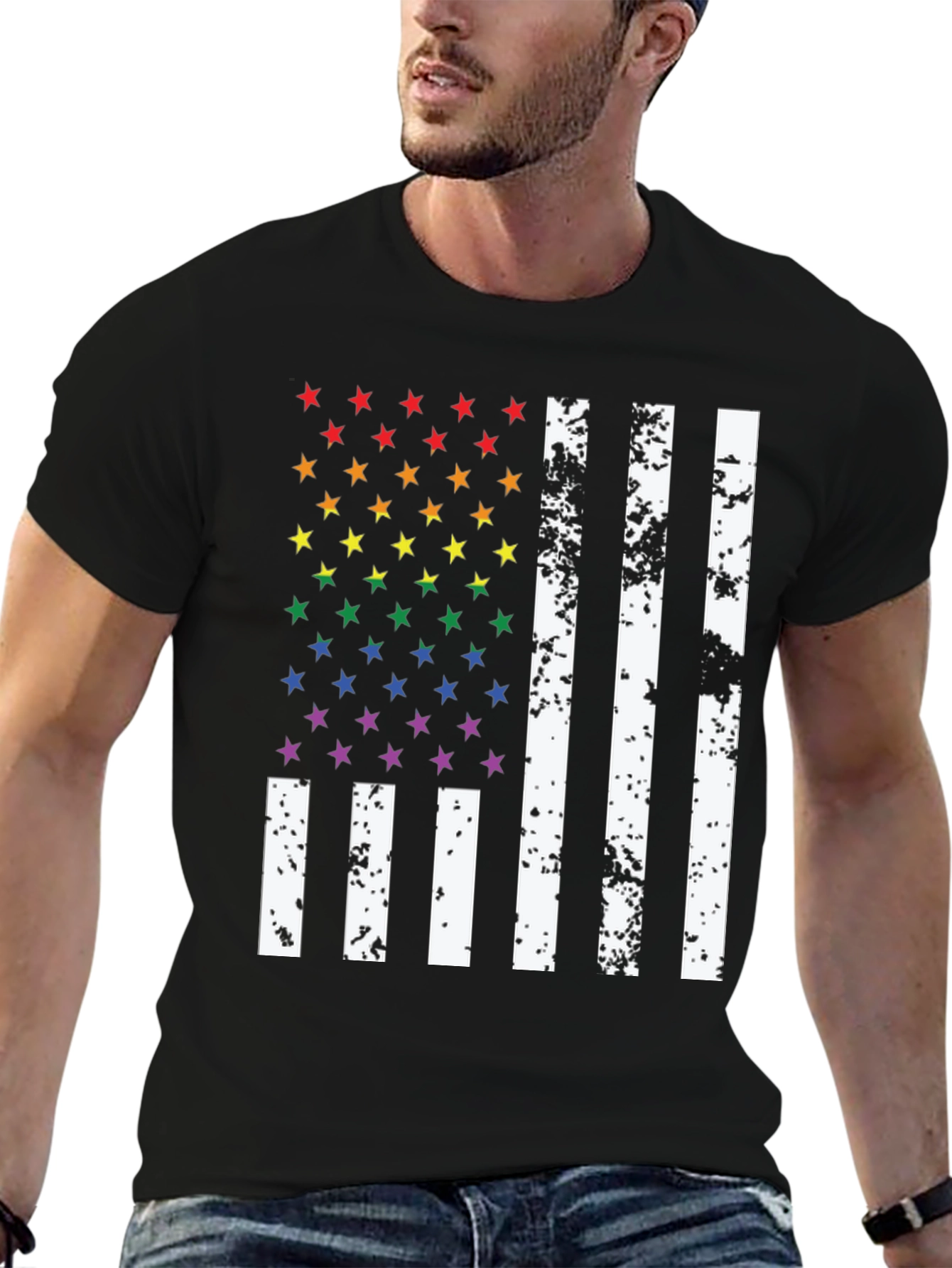Pride Flag T-Shirt - Rainbow Stars & Stripes