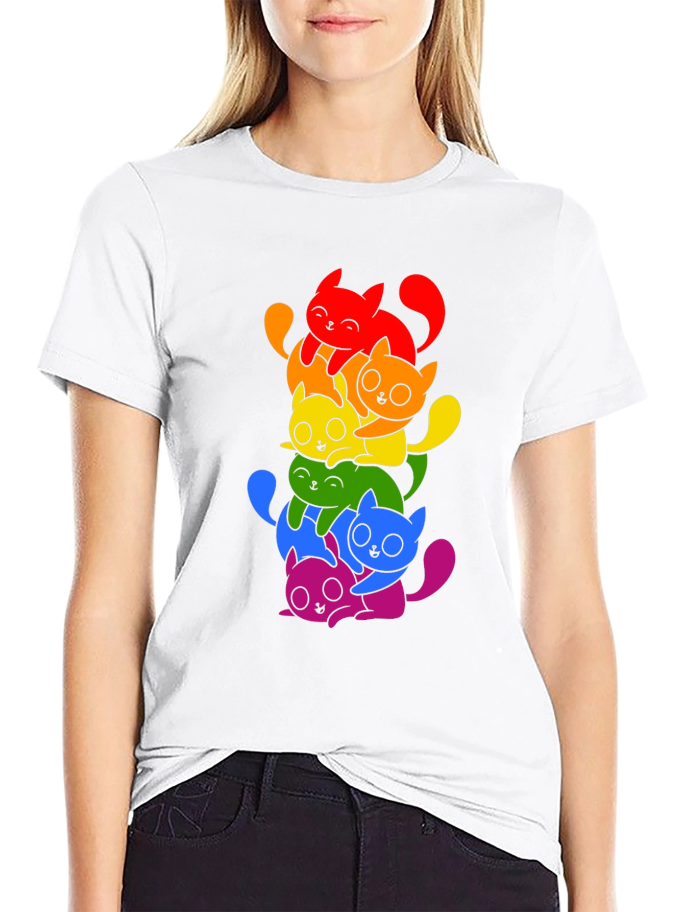 Rainbow Cats Graphic Tee - Black Unisex Shirt