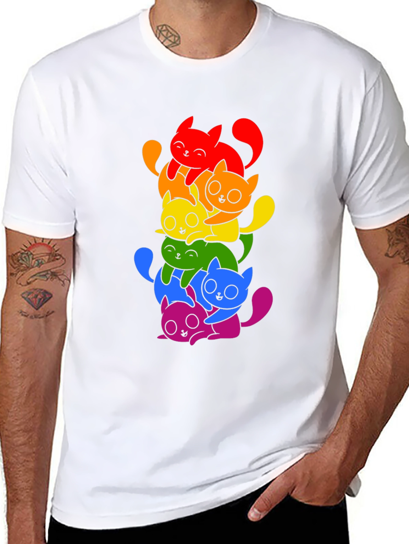Rainbow Cats Graphic Tee - Black Unisex Shirt