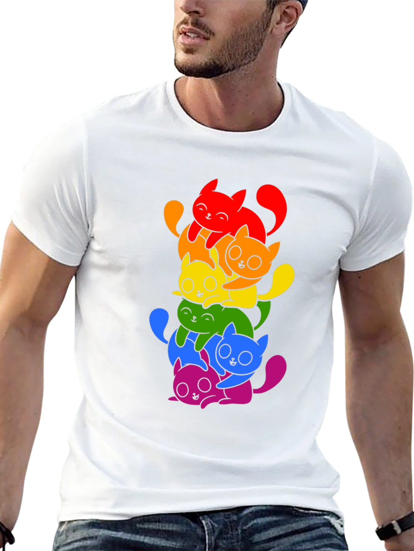 Rainbow Cats Graphic Tee - Black Unisex Shirt