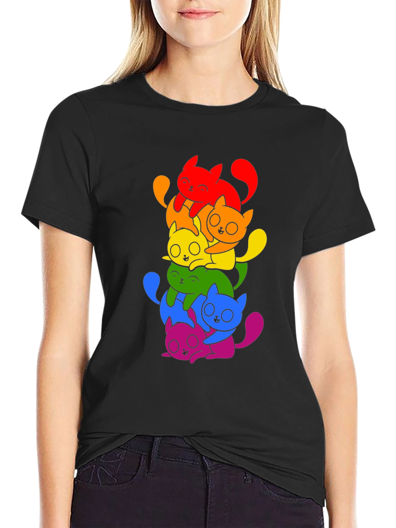 Rainbow Cats Graphic Tee - Black Unisex Shirt