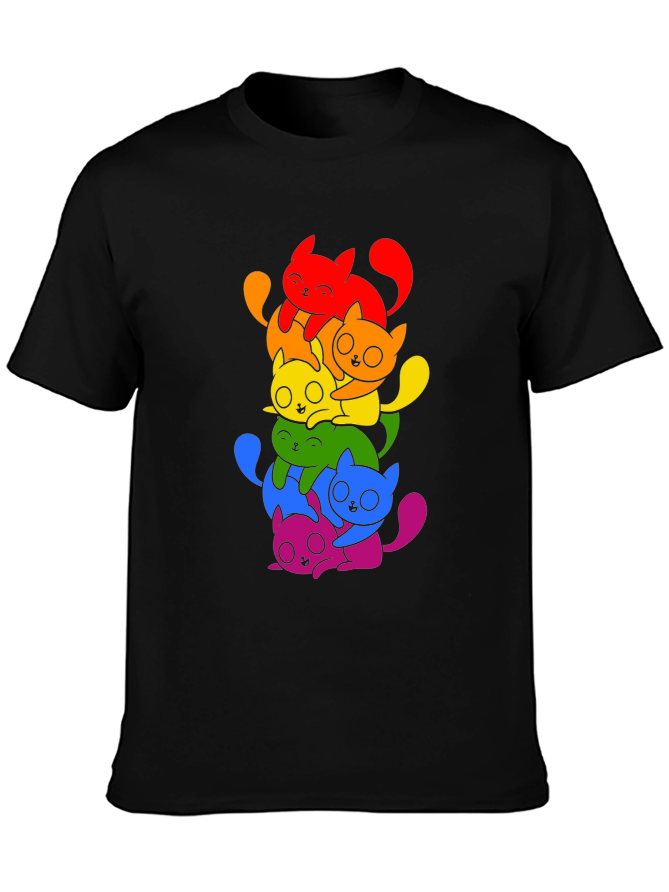 Rainbow Cats Graphic Tee - Black Unisex Shirt