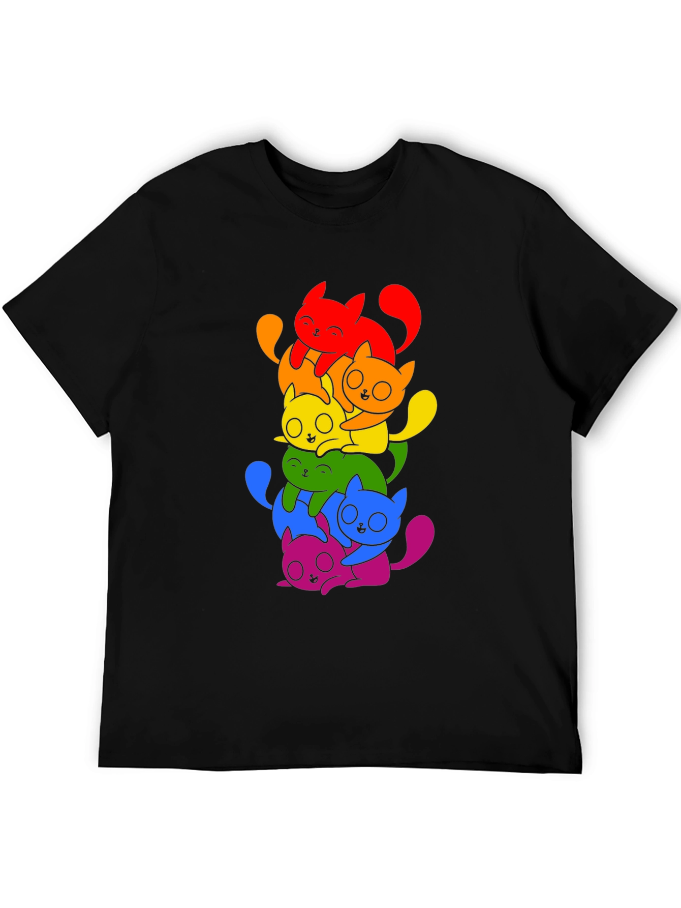 Rainbow Cats Graphic Tee - Black Unisex Shirt