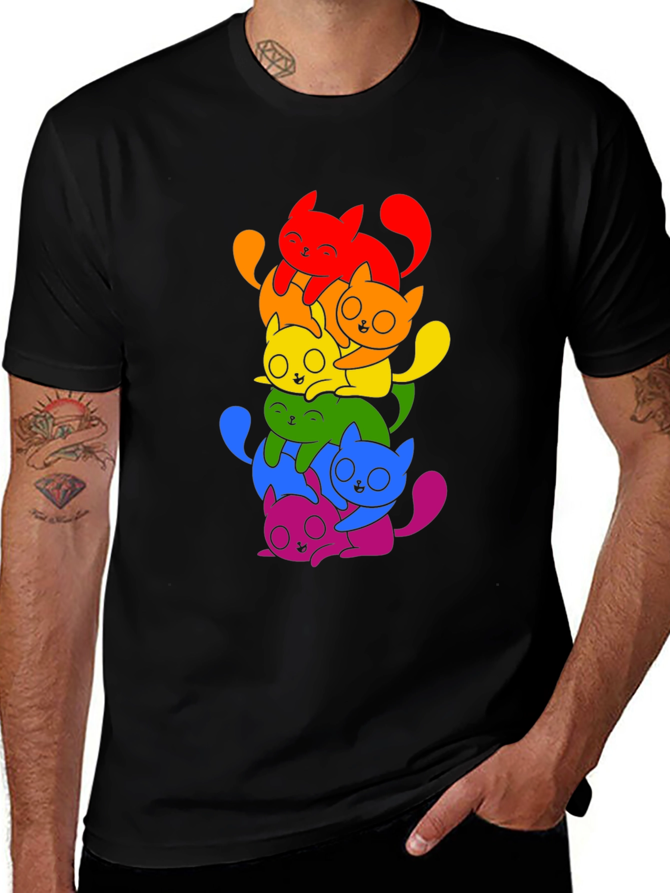 Rainbow Cats Graphic Tee - Black Unisex Shirt