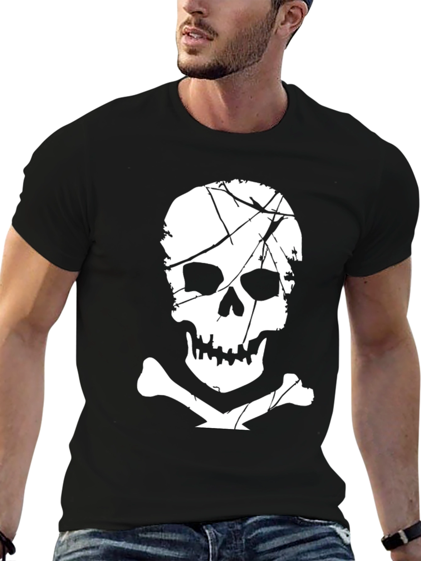 Skull & Crossbones Graphic Tee - Black Cotton