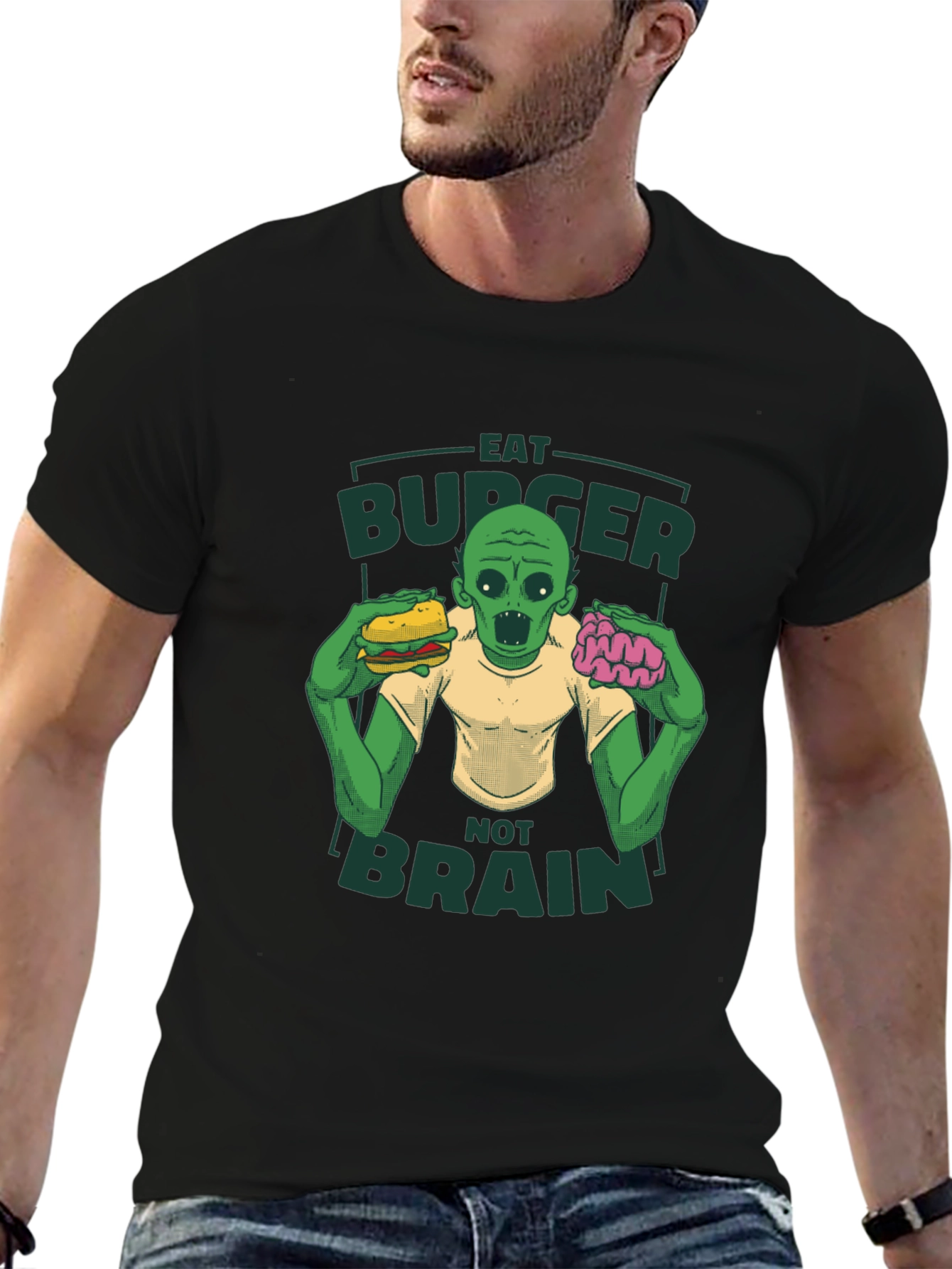 Eat Burger Not Brains Zombie T-Shirt