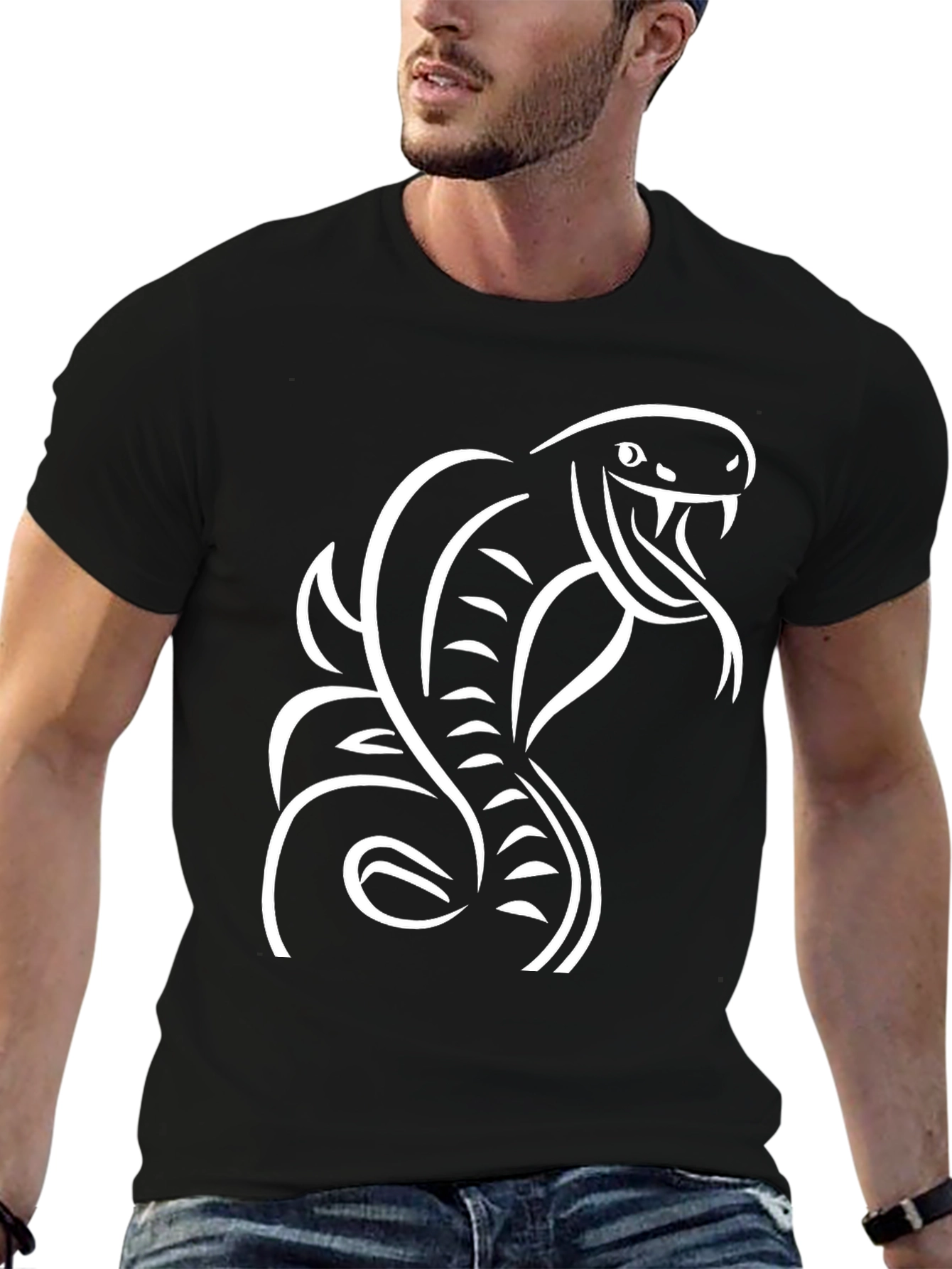 Mens Black T-Shirt with Cobra Design