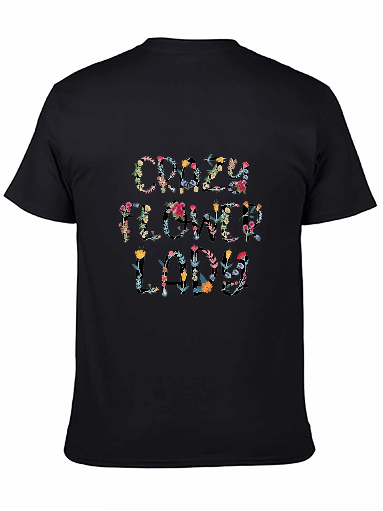 Floral Crazy Flower Lady Black Graphic T-Shirt