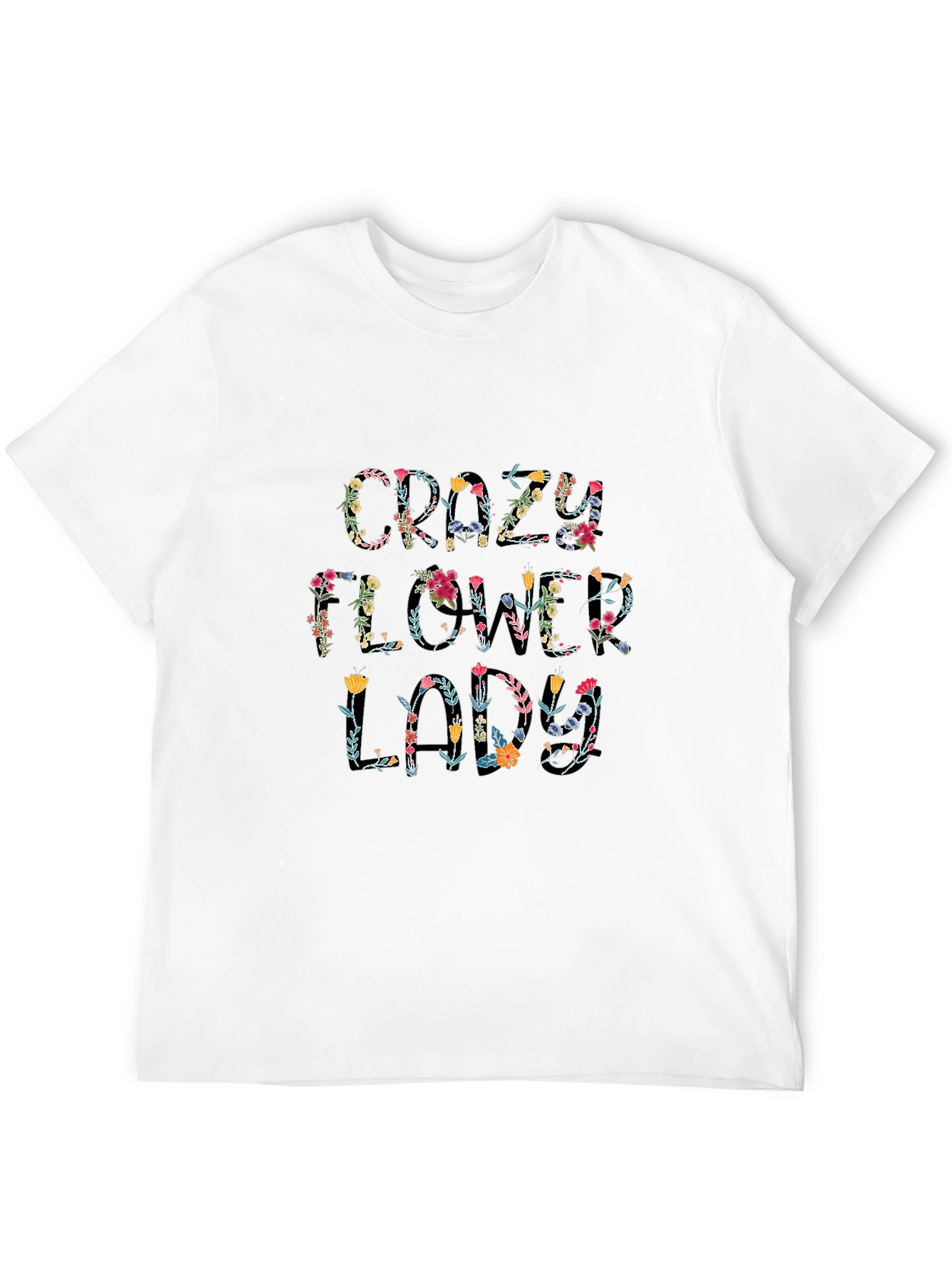 Floral Crazy Flower Lady Black Graphic T-Shirt