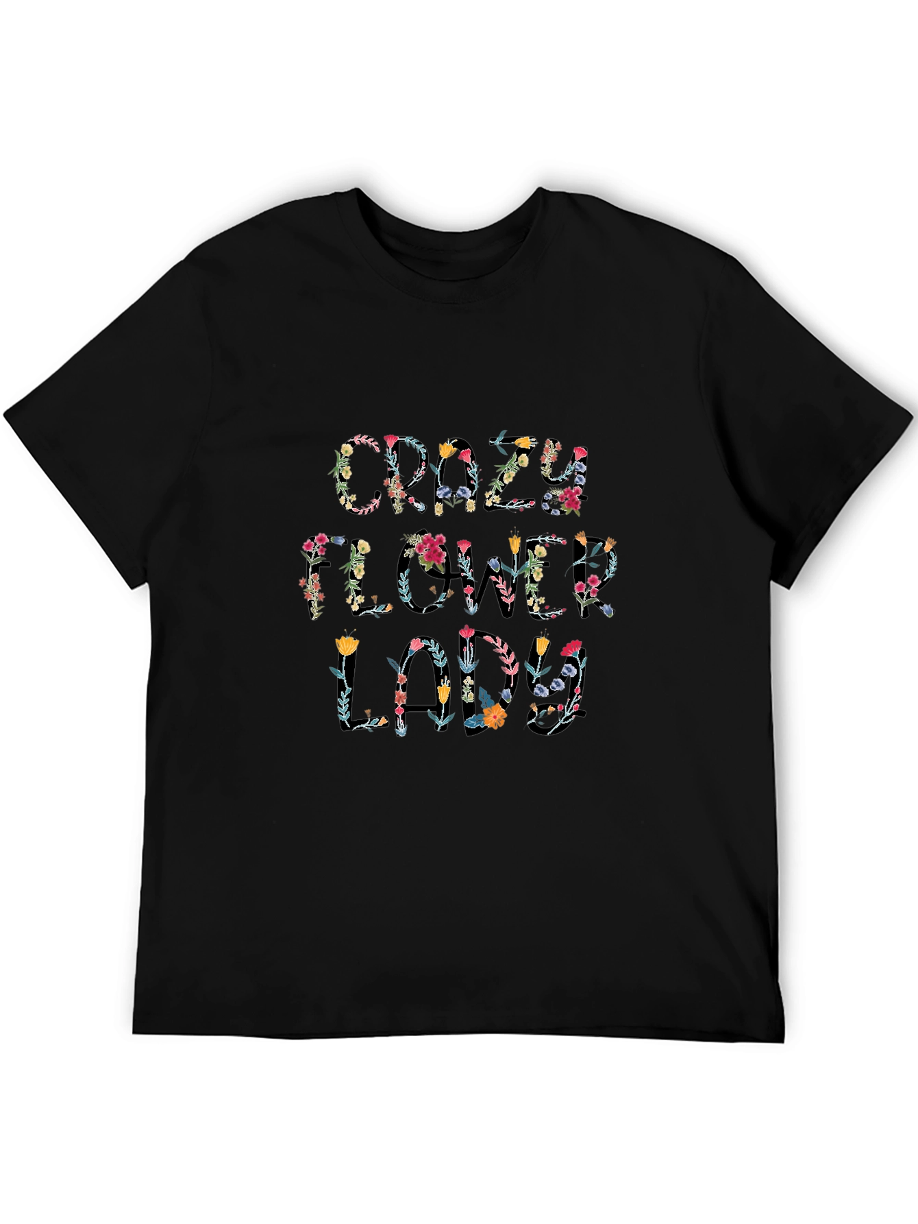 Floral Crazy Flower Lady Black Graphic T-Shirt