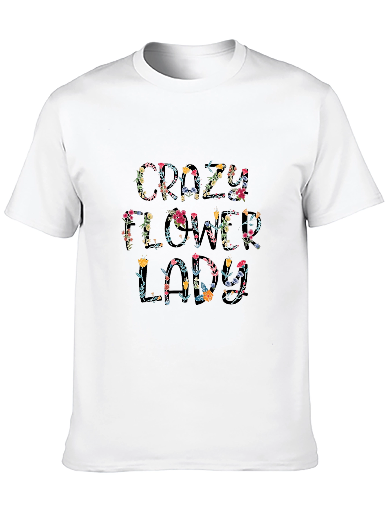 Floral Crazy Flower Lady Black Graphic T-Shirt