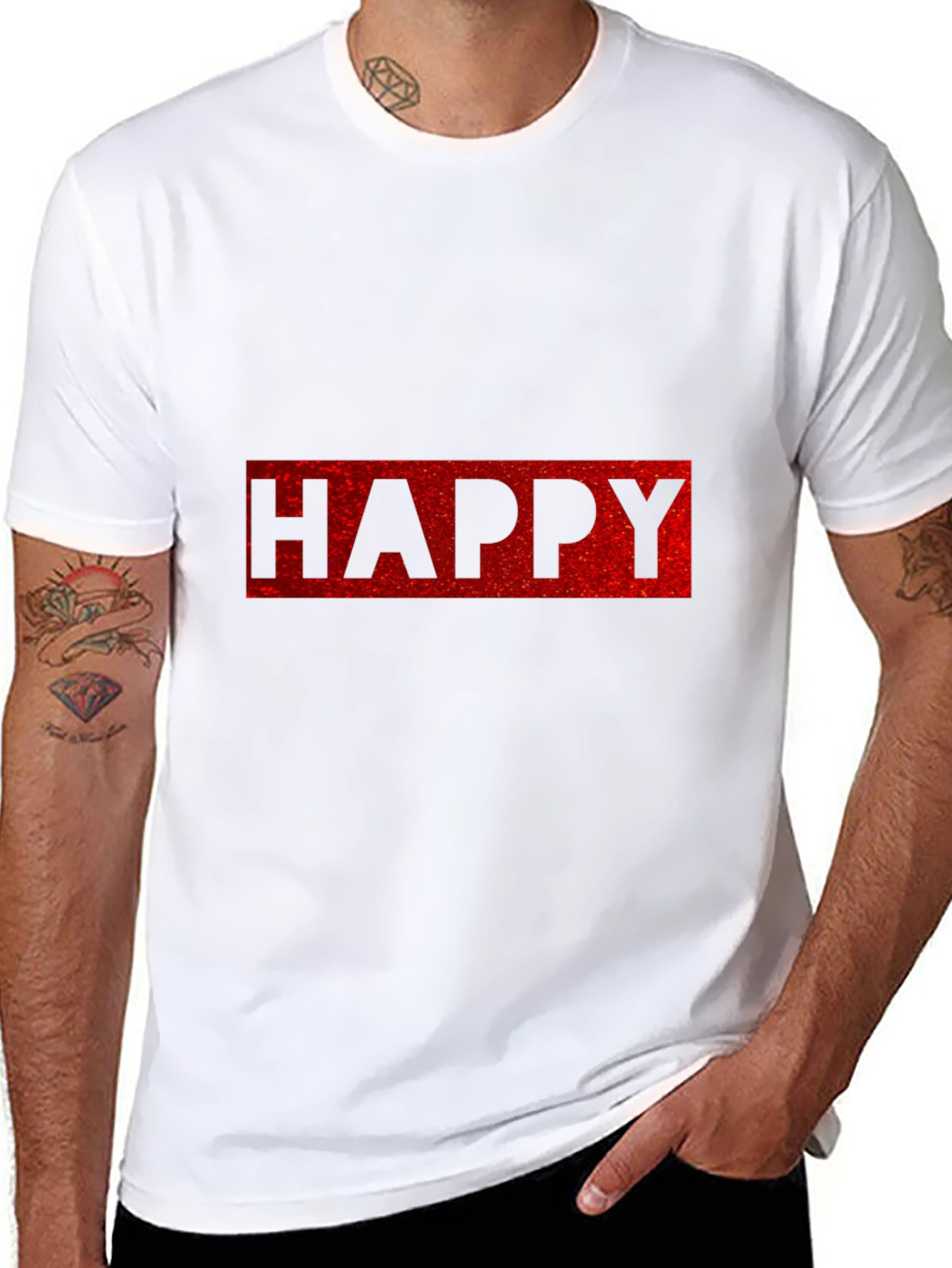 Happy Graphic Tee - Casual Cotton Blend T-Shirt