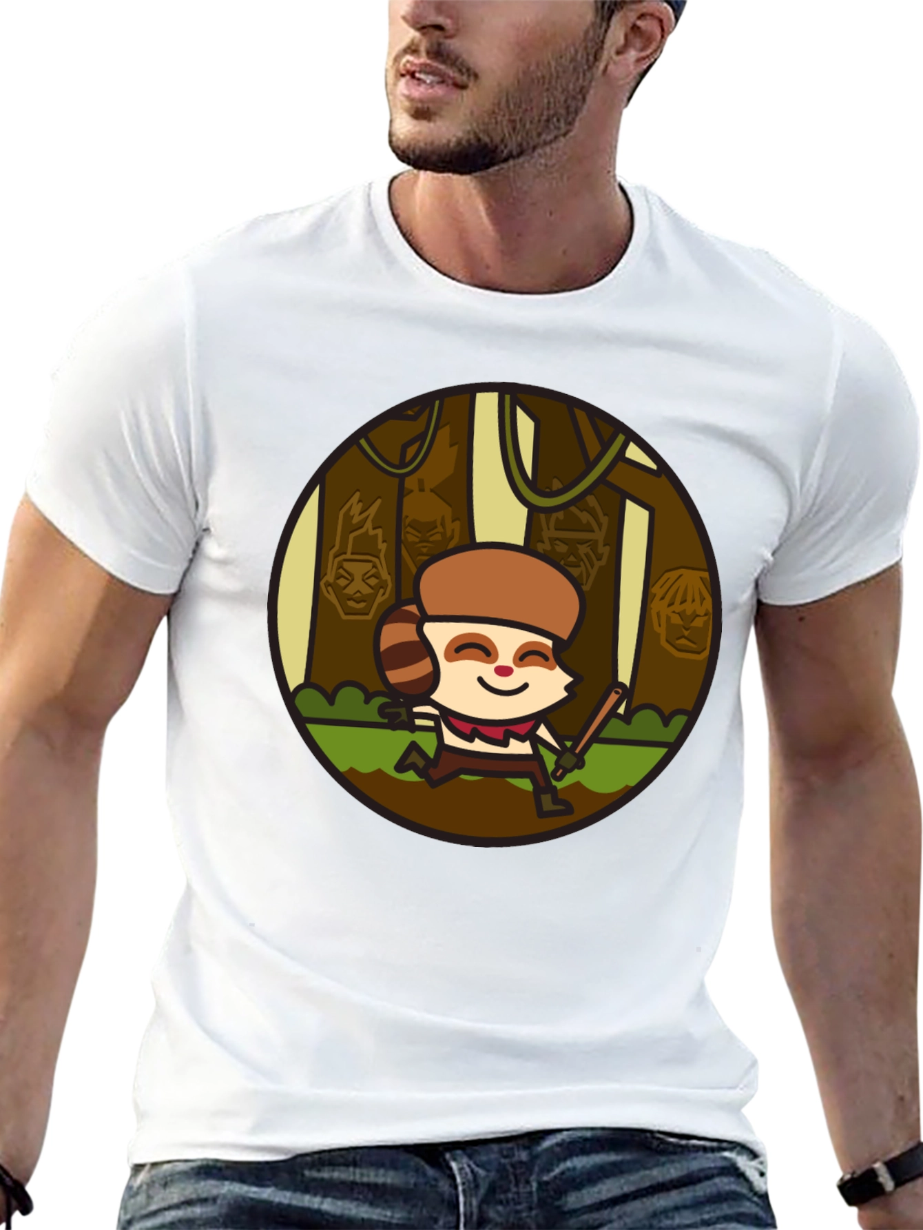 Funny Raccoon Cartoon Graphic Black T-Shirt