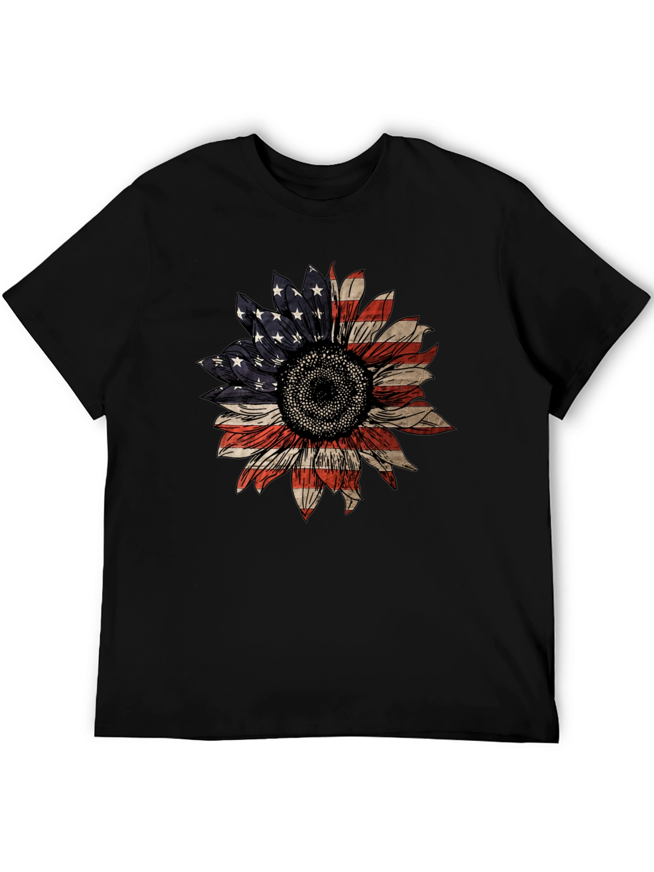 American Flag Sunflower Graphic T-Shirt