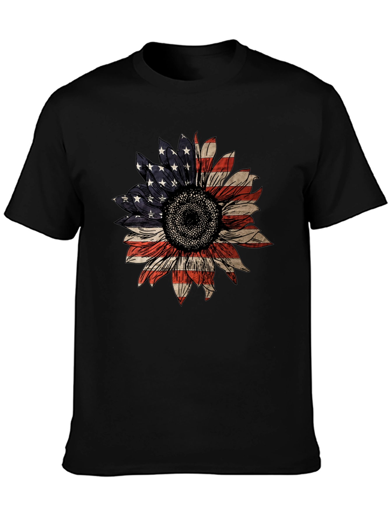 American Flag Sunflower Graphic T-Shirt