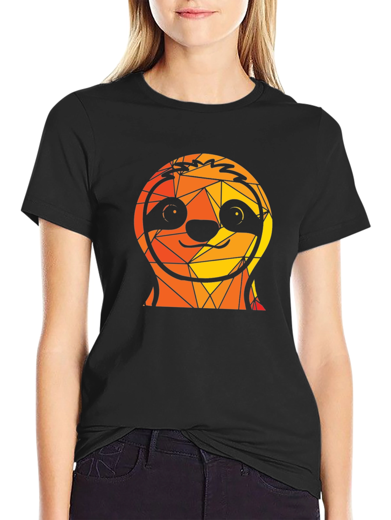Geometric Sloth Graphic Black T-Shirt