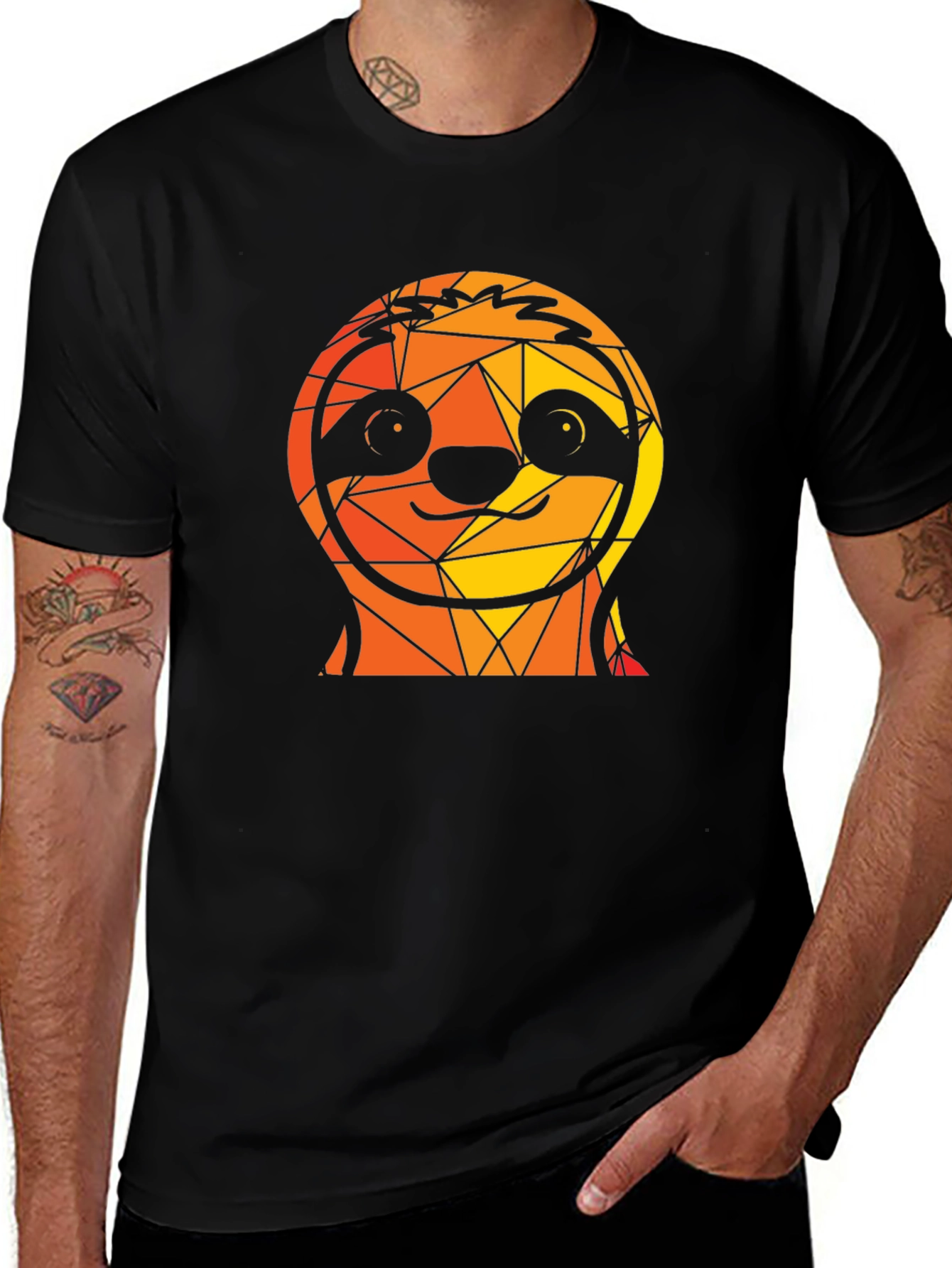 Geometric Sloth Graphic Black T-Shirt