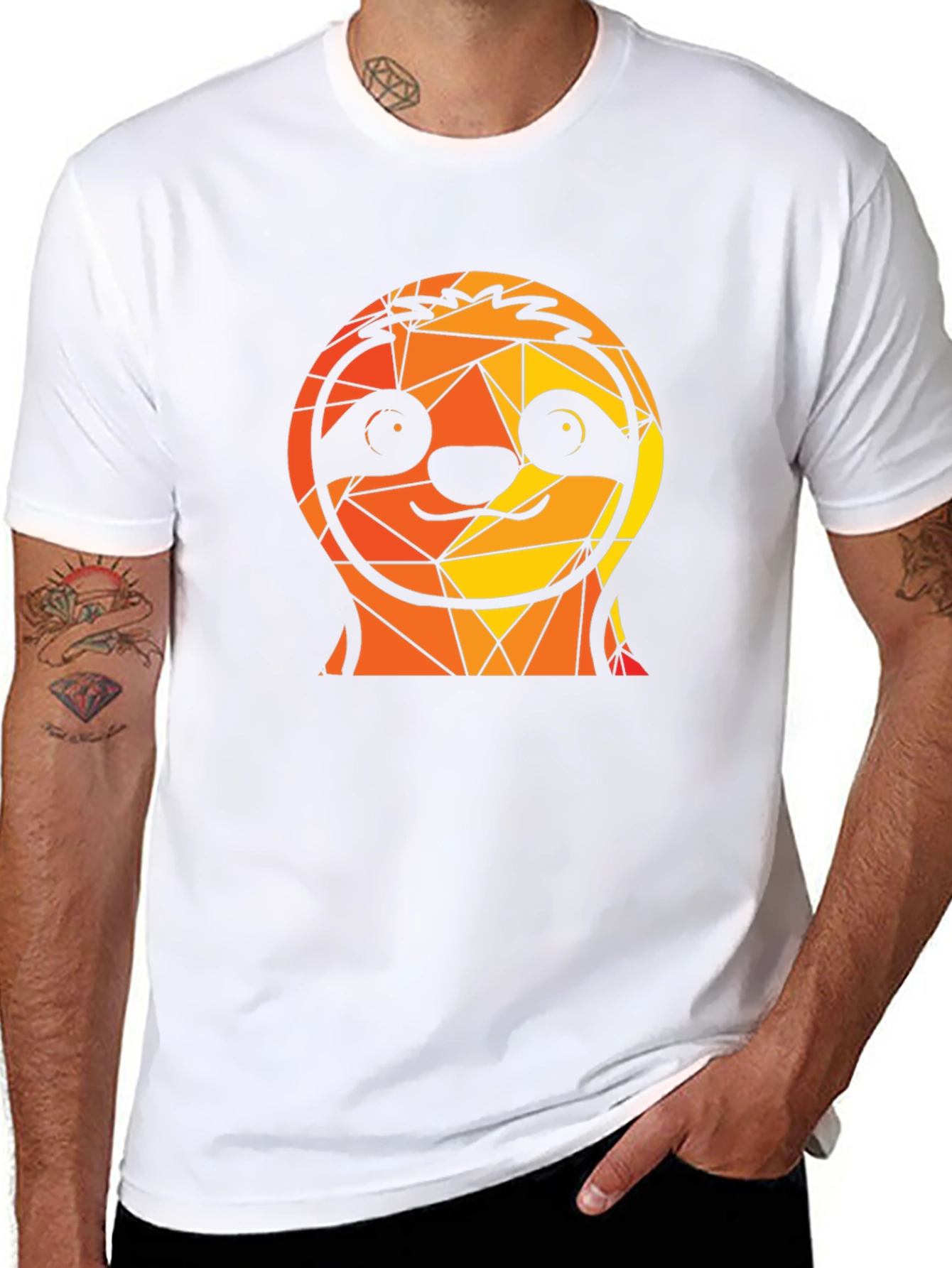 Geometric Sloth Graphic Black T-Shirt