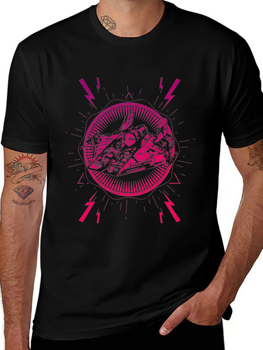 Edgy Graphic Tee: Sci-Fi Lightning Strike Design