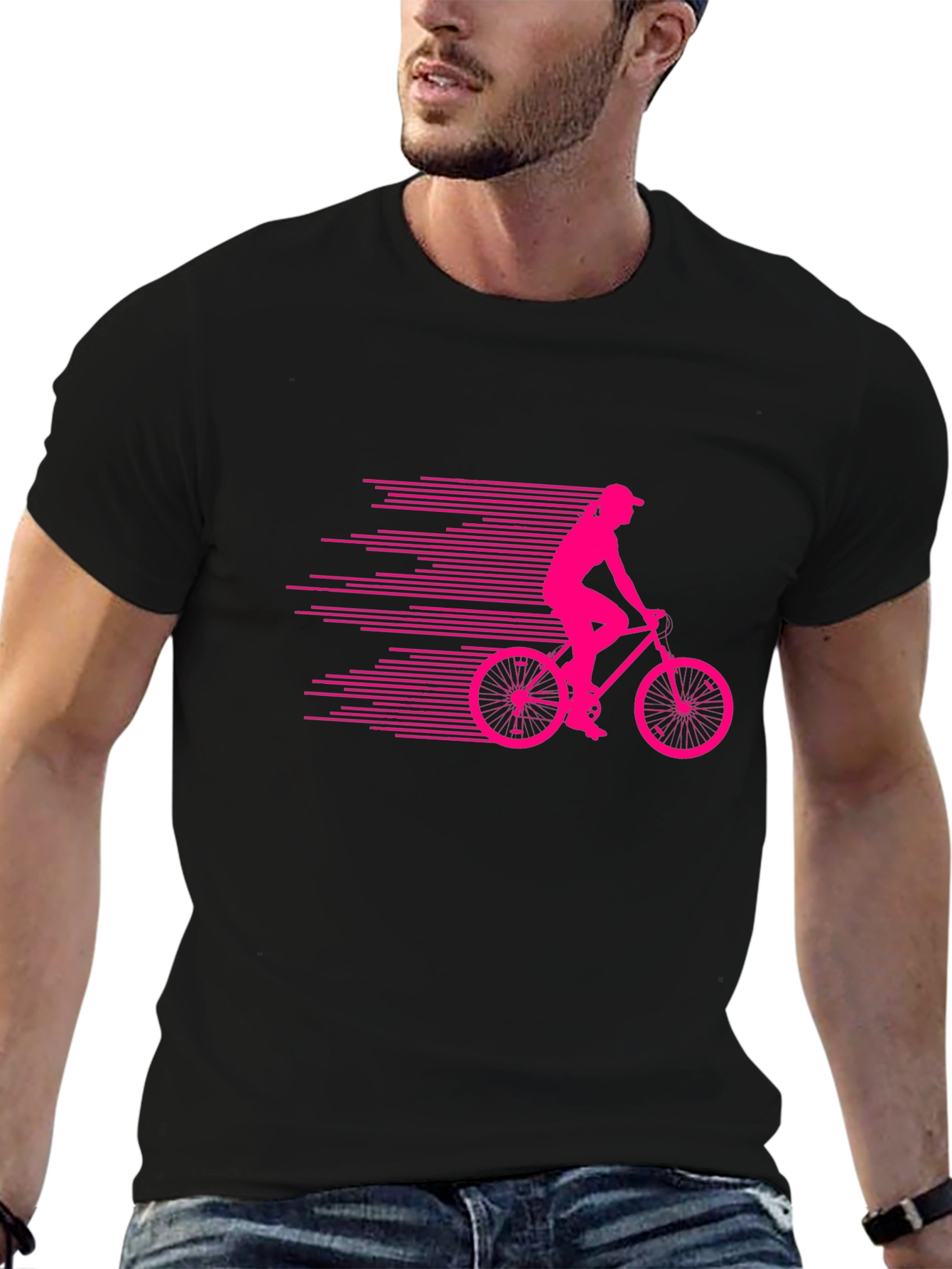 Black T-Shirt with Cyclist Graphic