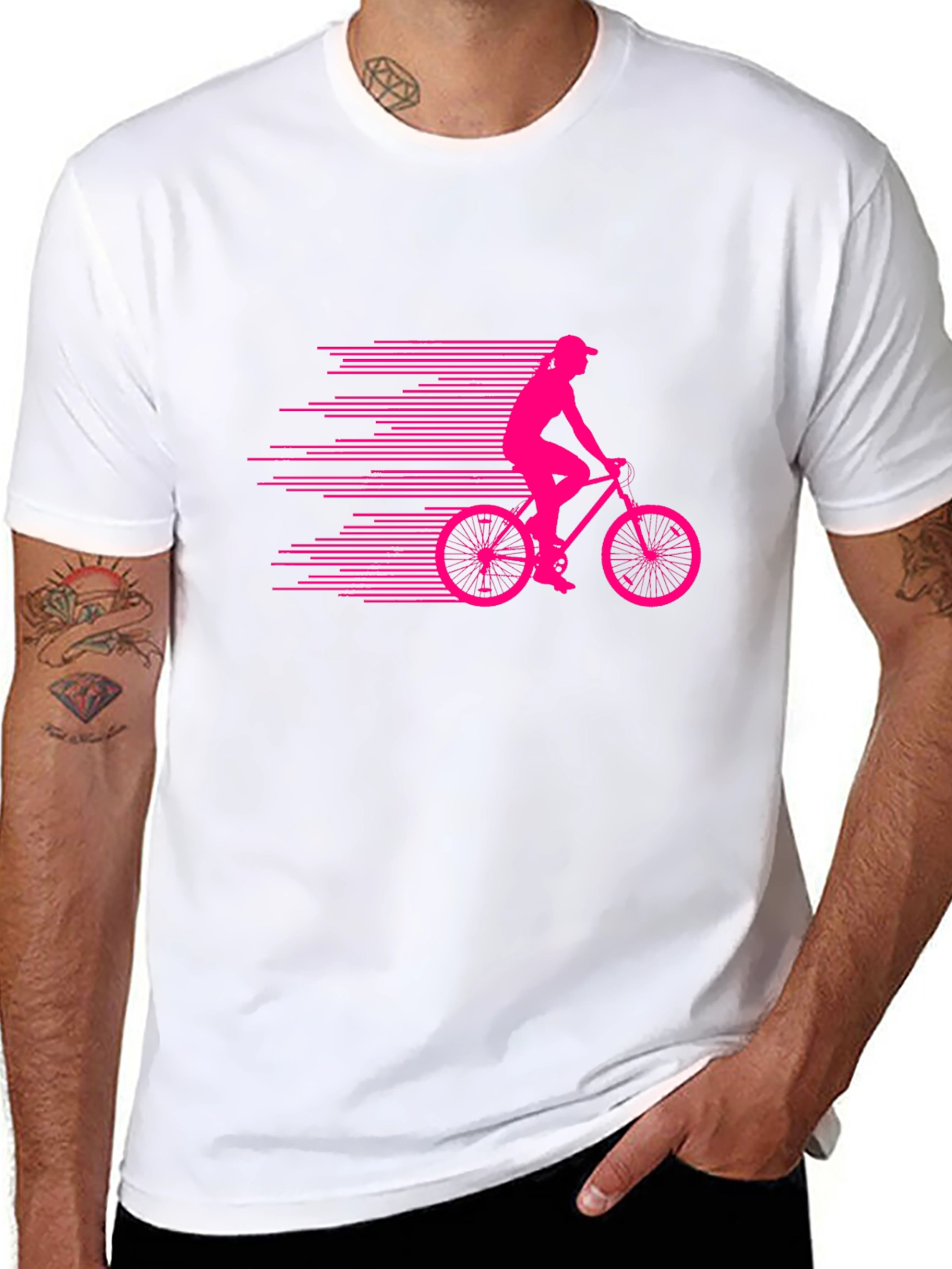 Black T-Shirt with Cyclist Graphic