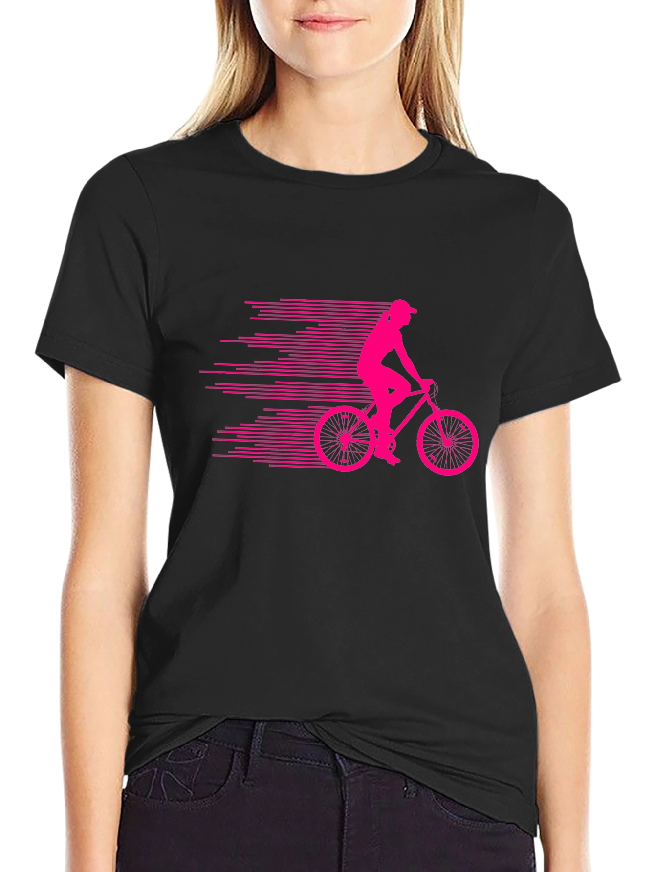 Black T-Shirt with Cyclist Graphic