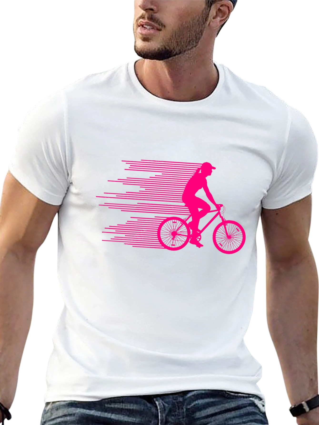 Black T-Shirt with Cyclist Graphic