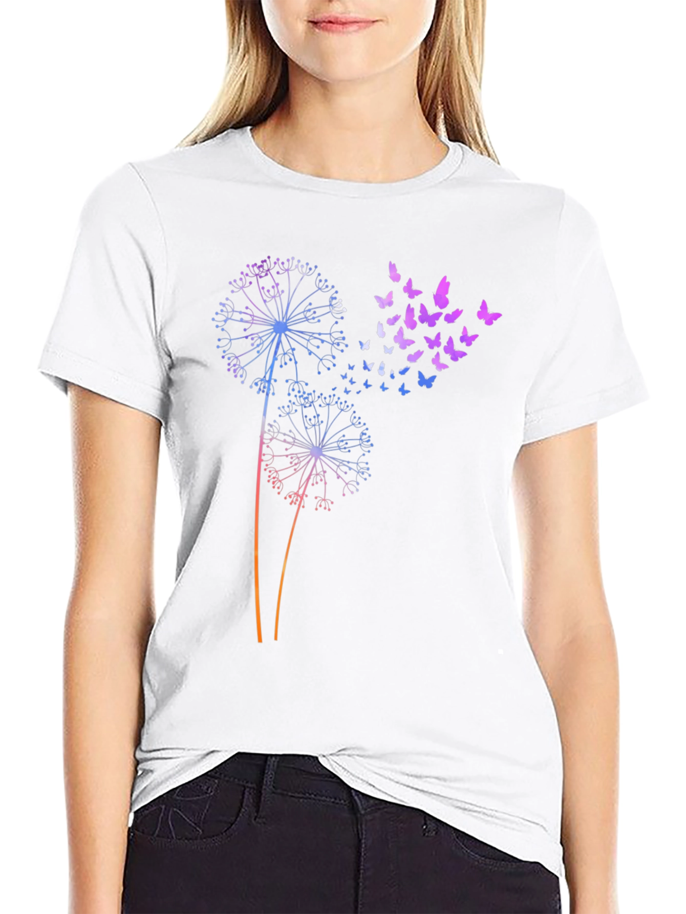 Dandelion Butterfly Graphic Print T-Shirt