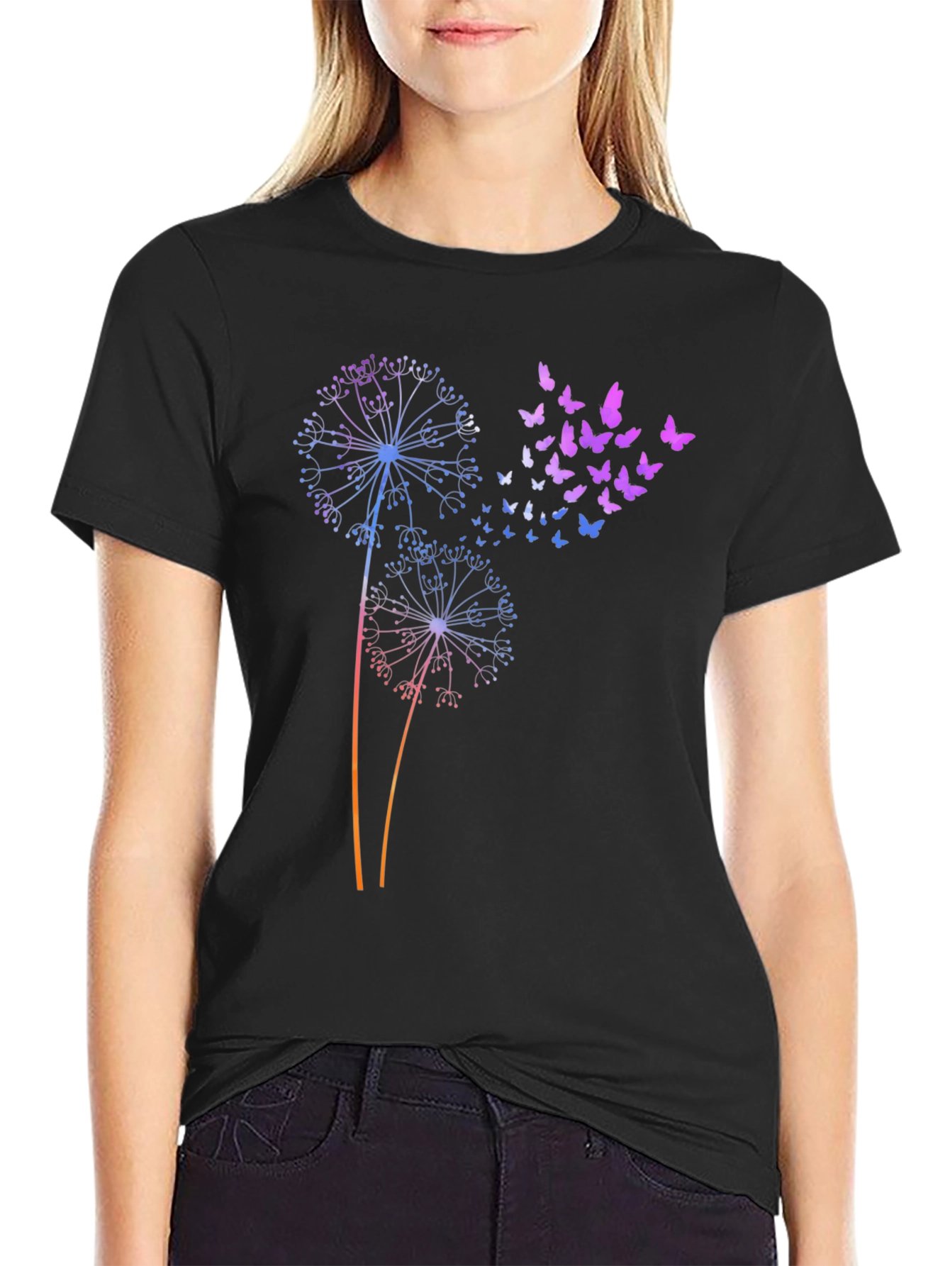 Dandelion Butterfly Graphic Print T-Shirt