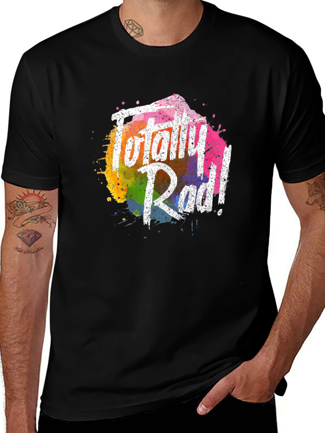 Totally Rad Graphic Tee - Vibrant Rainbow Splash Design