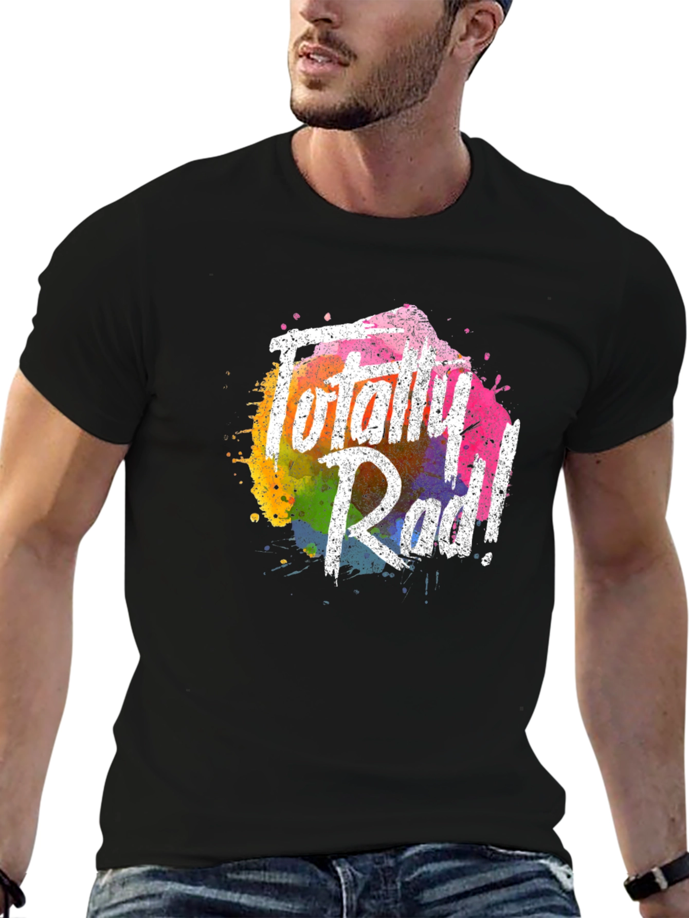 Totally Rad Graphic Tee - Vibrant Rainbow Splash Design