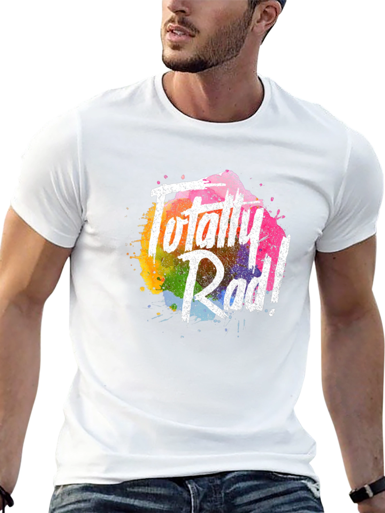 Totally Rad Graphic Tee - Vibrant Rainbow Splash Design