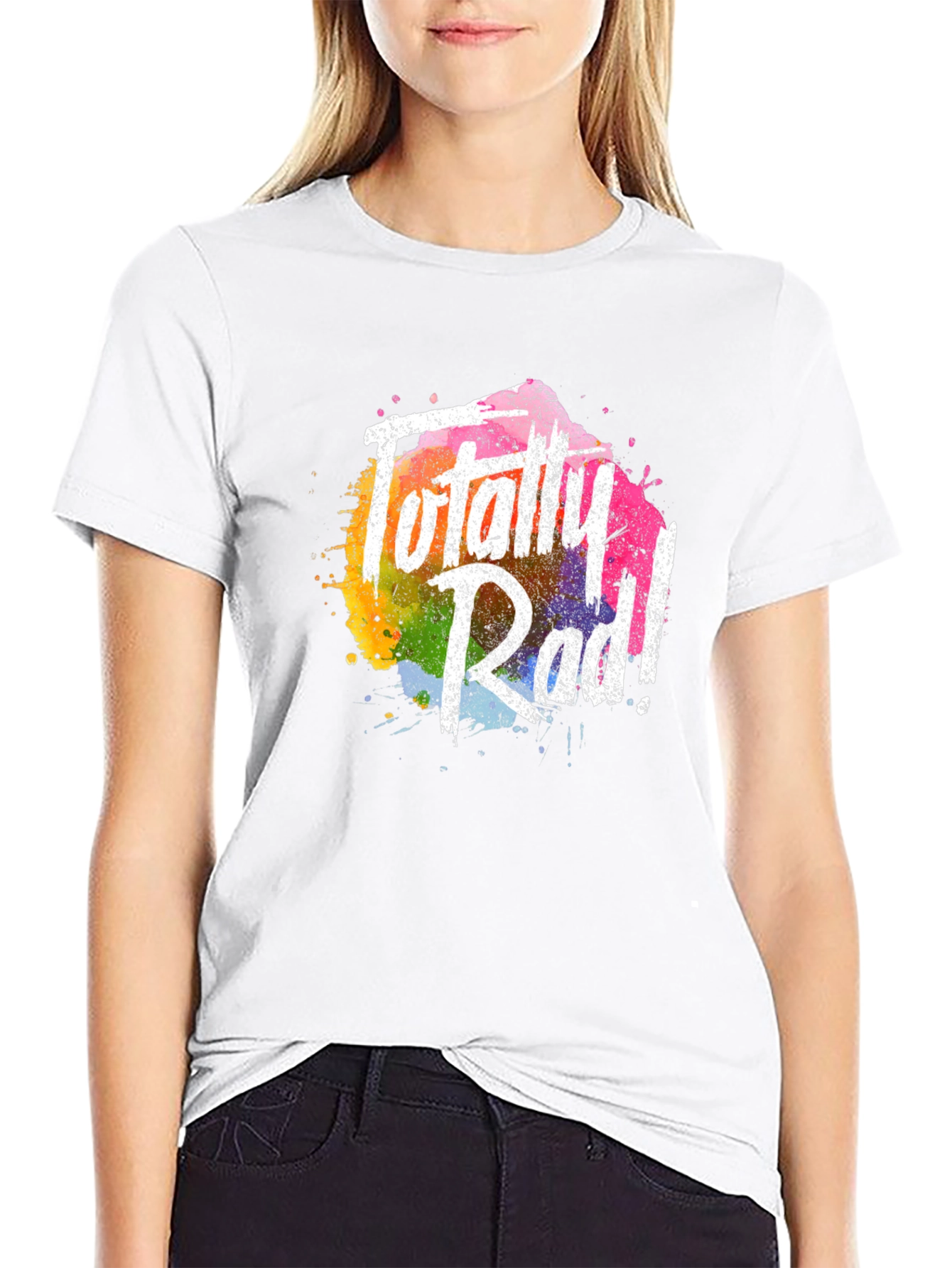 Totally Rad Graphic Tee - Vibrant Rainbow Splash Design