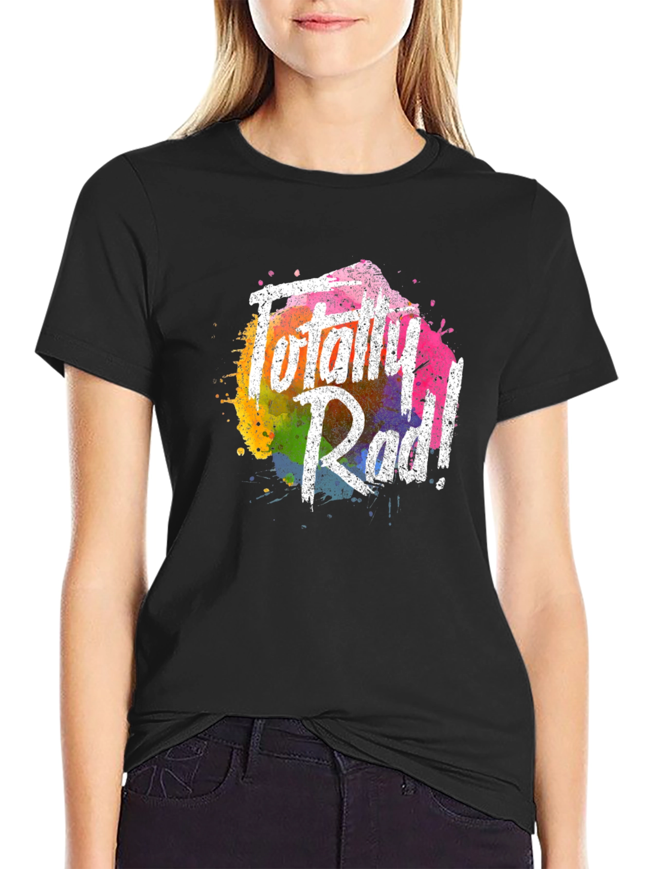 Totally Rad Graphic Tee - Vibrant Rainbow Splash Design