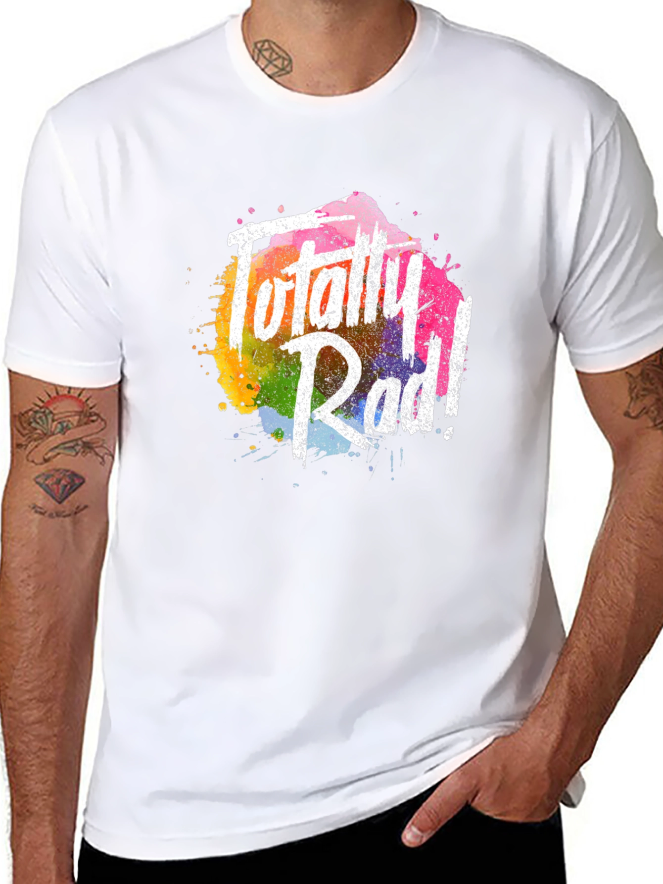Totally Rad Graphic Tee - Vibrant Rainbow Splash Design