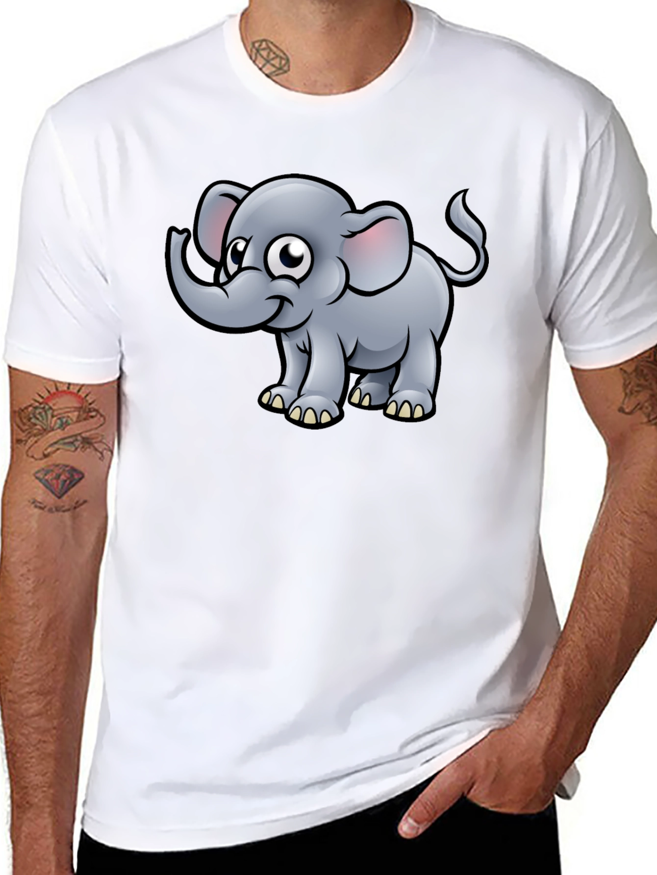 Cartoon Elephant Black T-Shirt