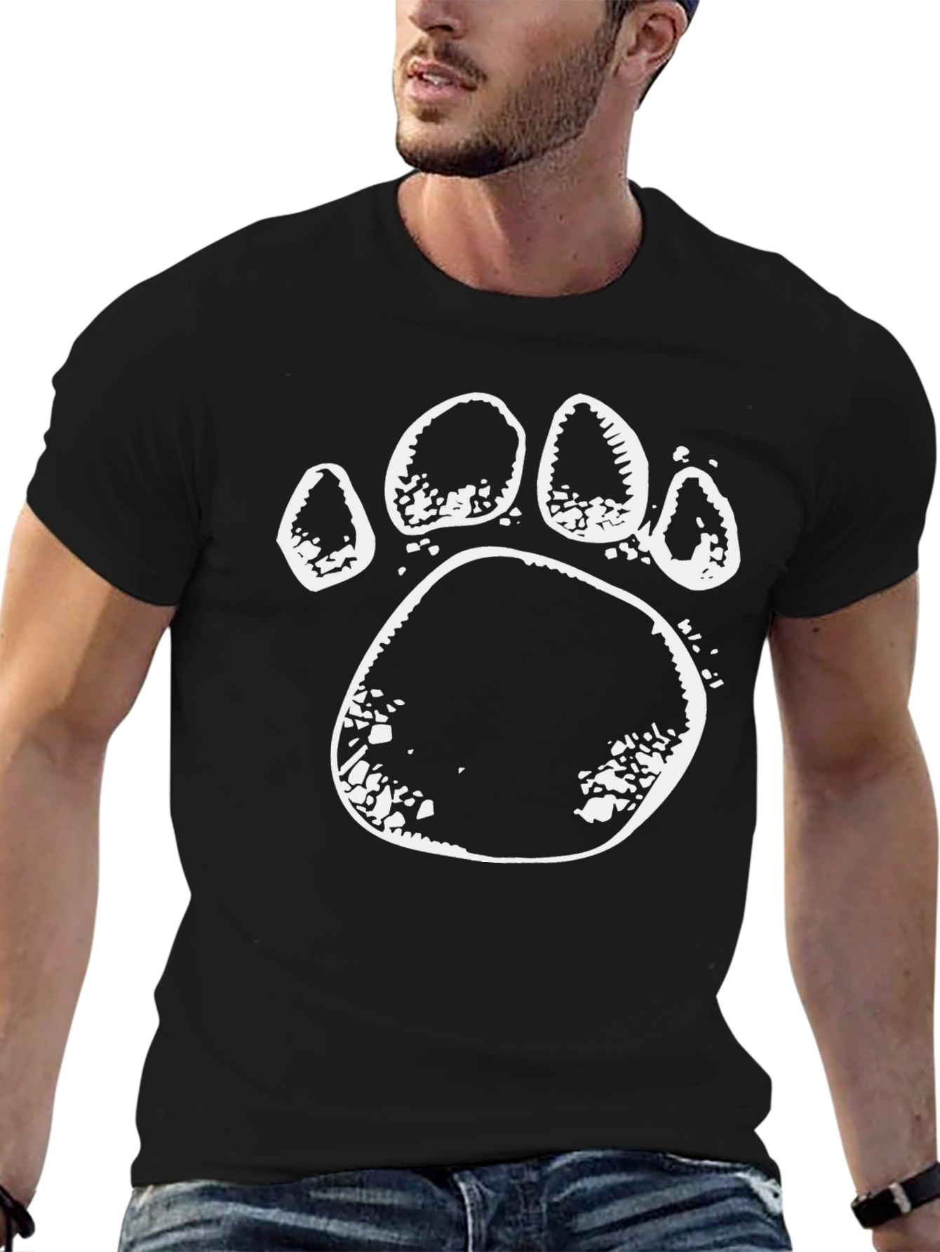 Black T-Shirt with White Bear Paw Print
