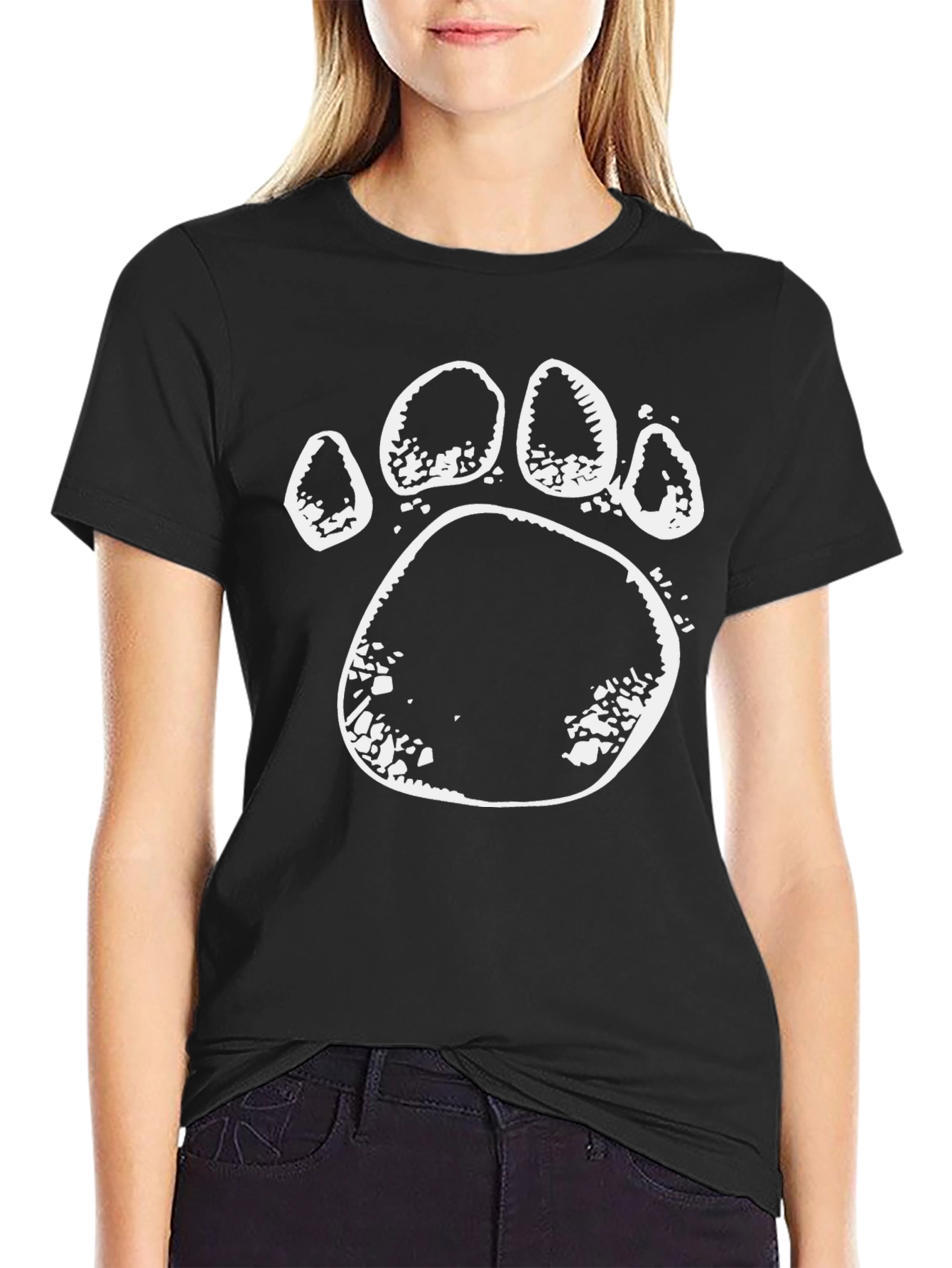Black T-Shirt with White Bear Paw Print