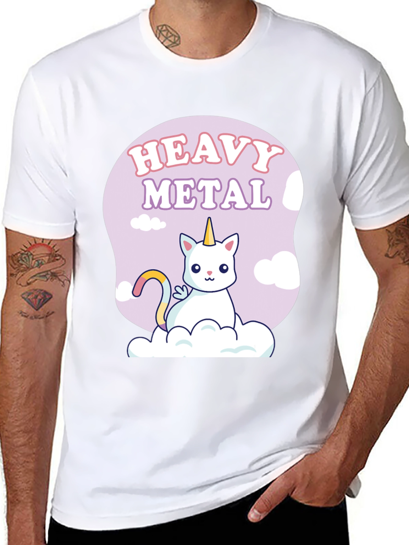 Heavy Metal Unicorn Cat Graphic T-Shirt