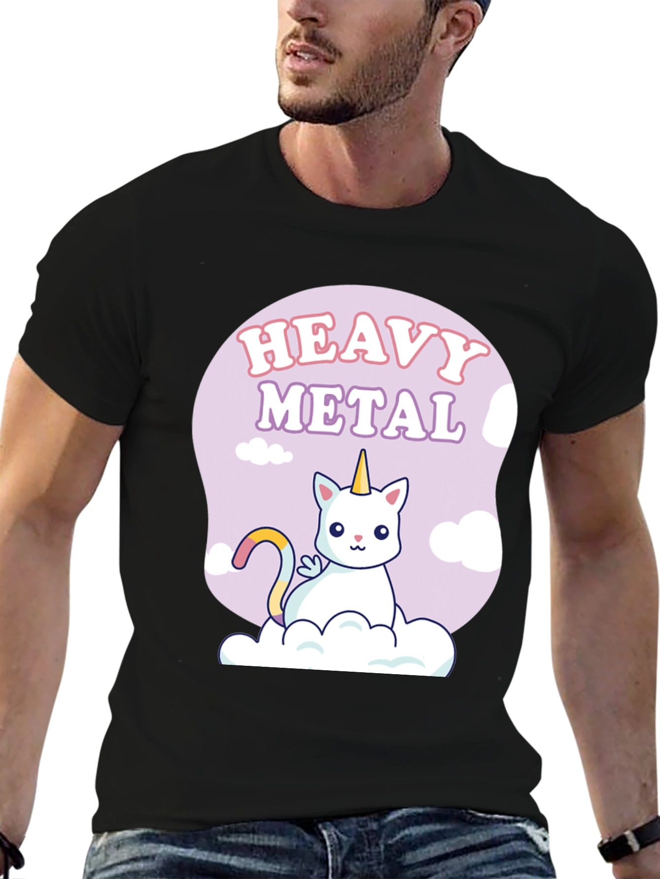 Heavy Metal Unicorn Cat Graphic T-Shirt