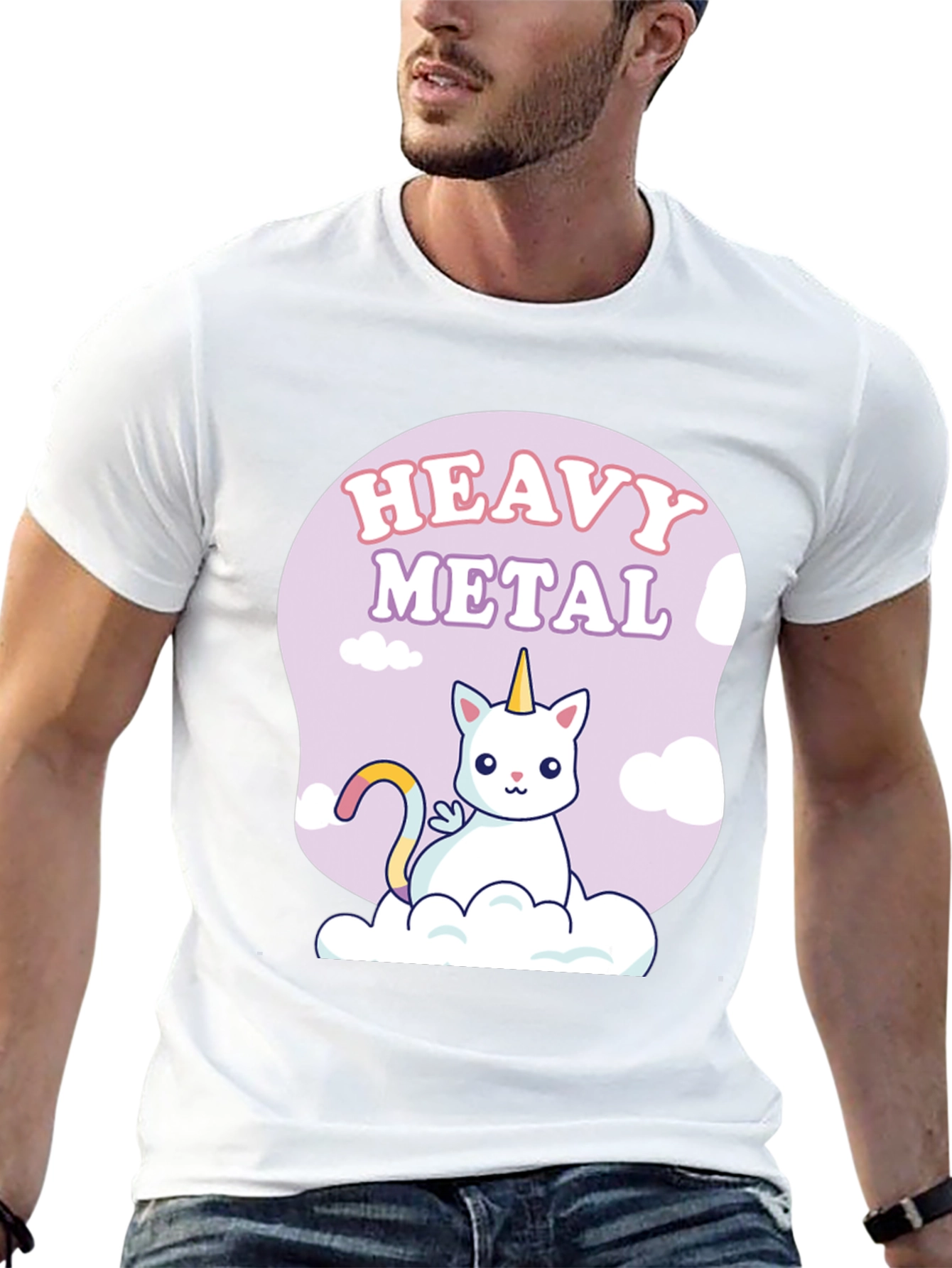 Heavy Metal Unicorn Cat Graphic T-Shirt