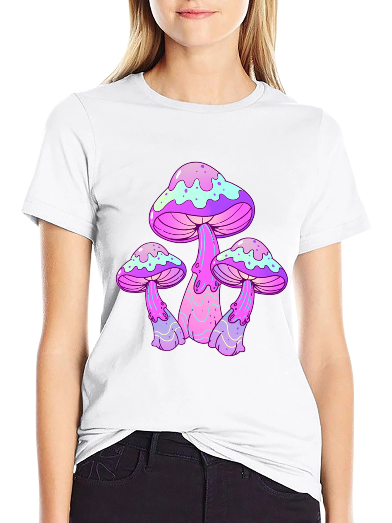 Funky Mushroom Graphic Tee - Black Cotton T-Shirt