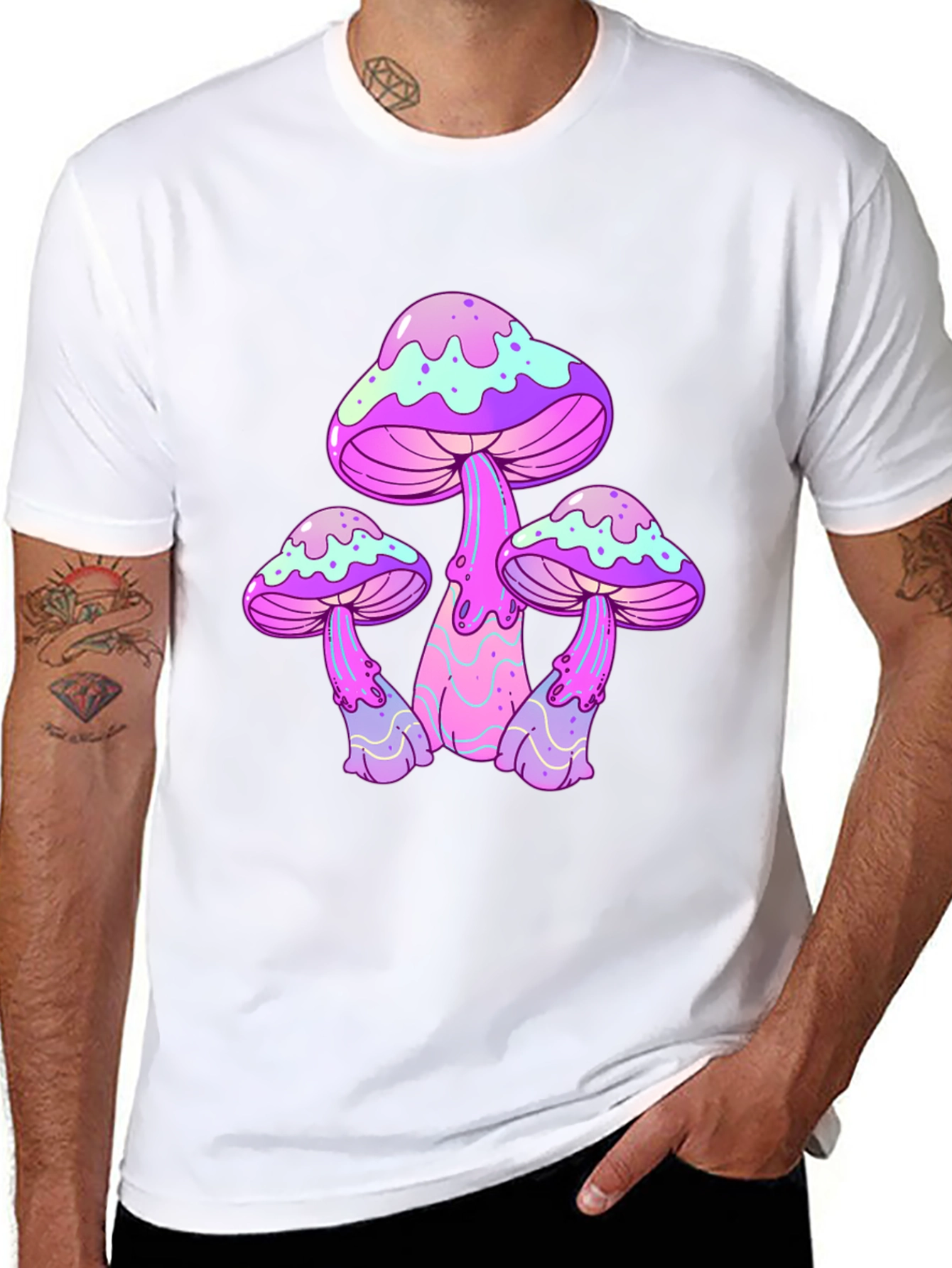 Funky Mushroom Graphic Tee - Black Cotton T-Shirt