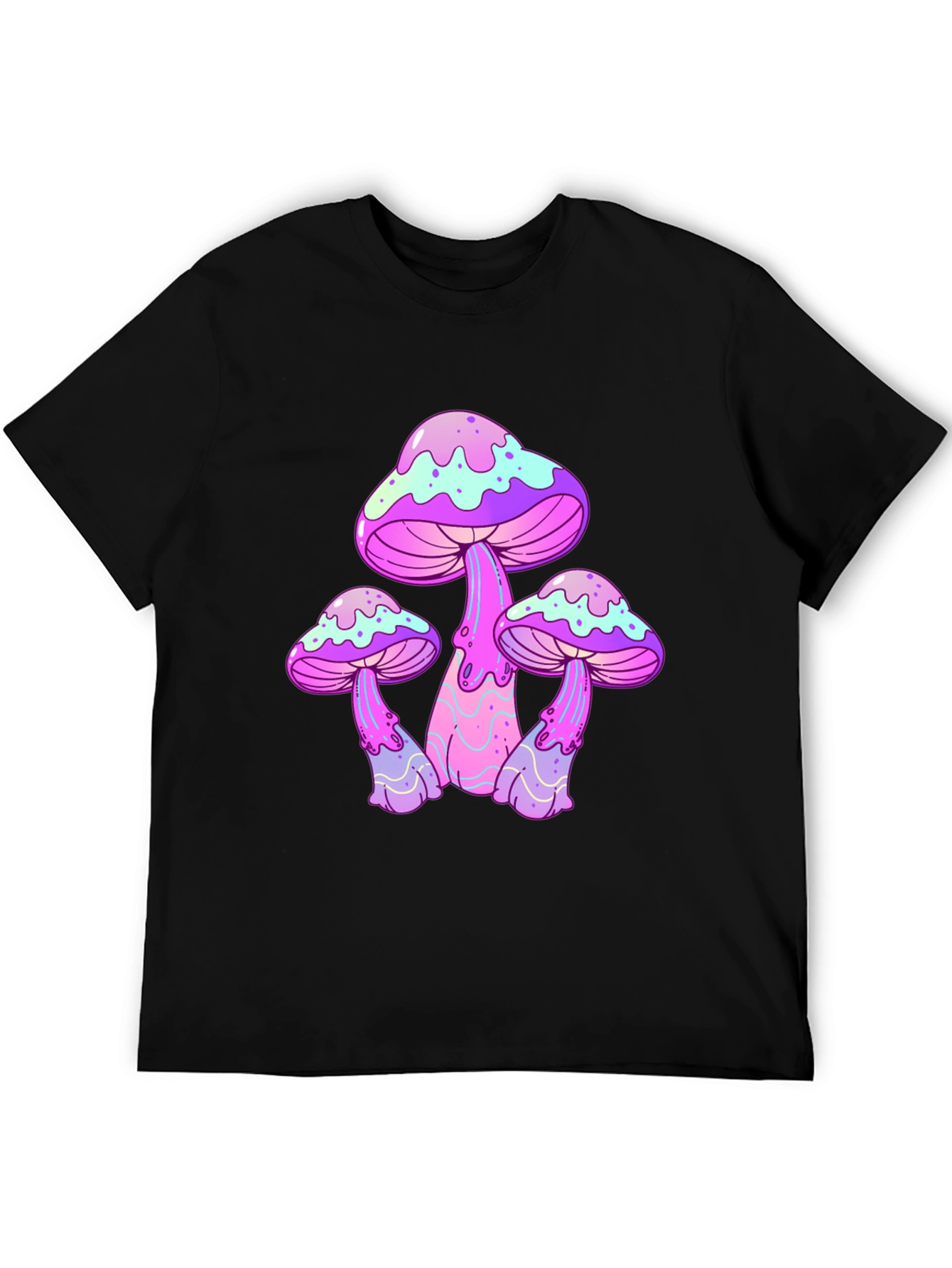 Funky Mushroom Graphic Tee - Black Cotton T-Shirt