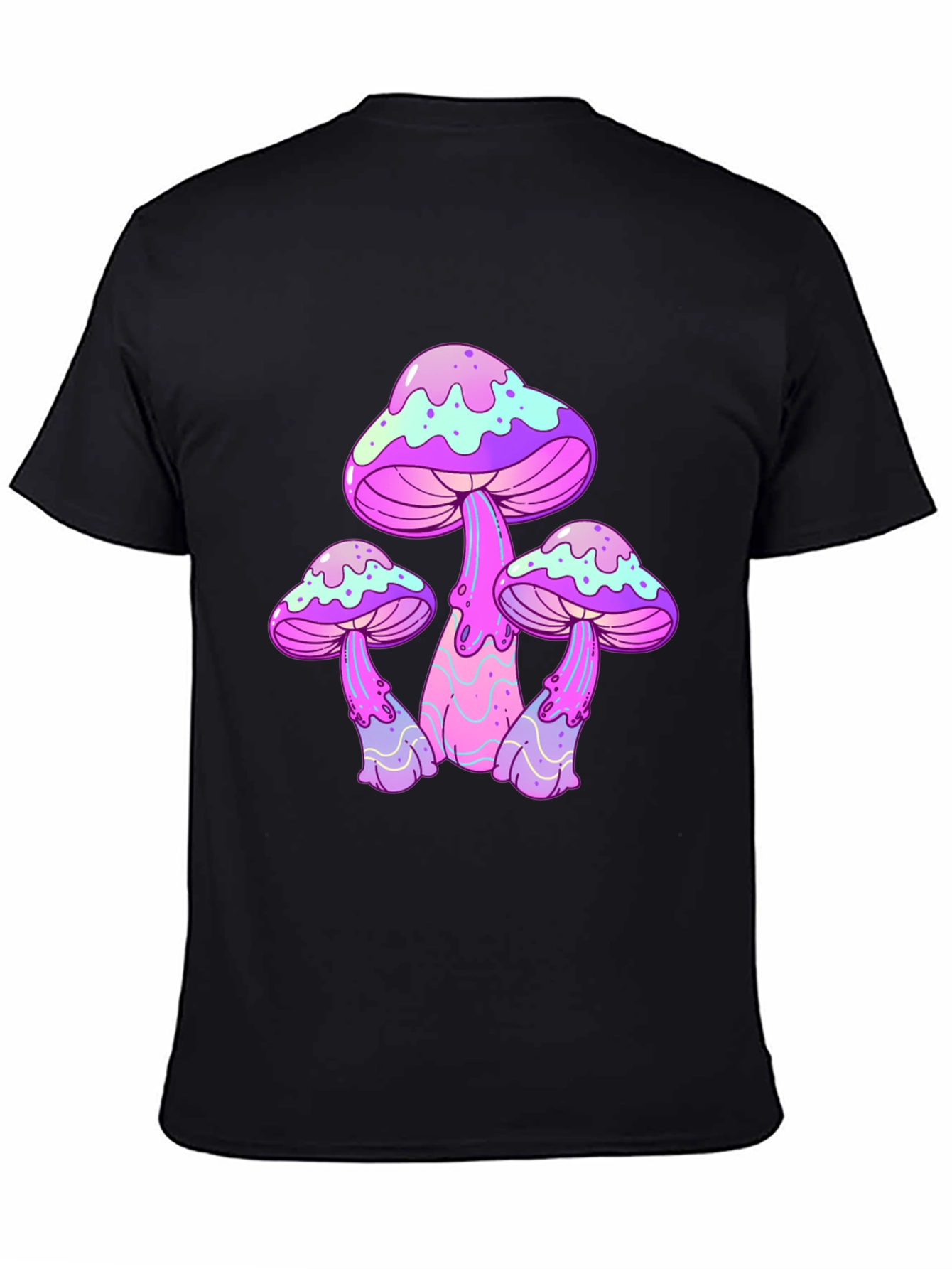 Funky Mushroom Graphic Tee - Black Cotton T-Shirt